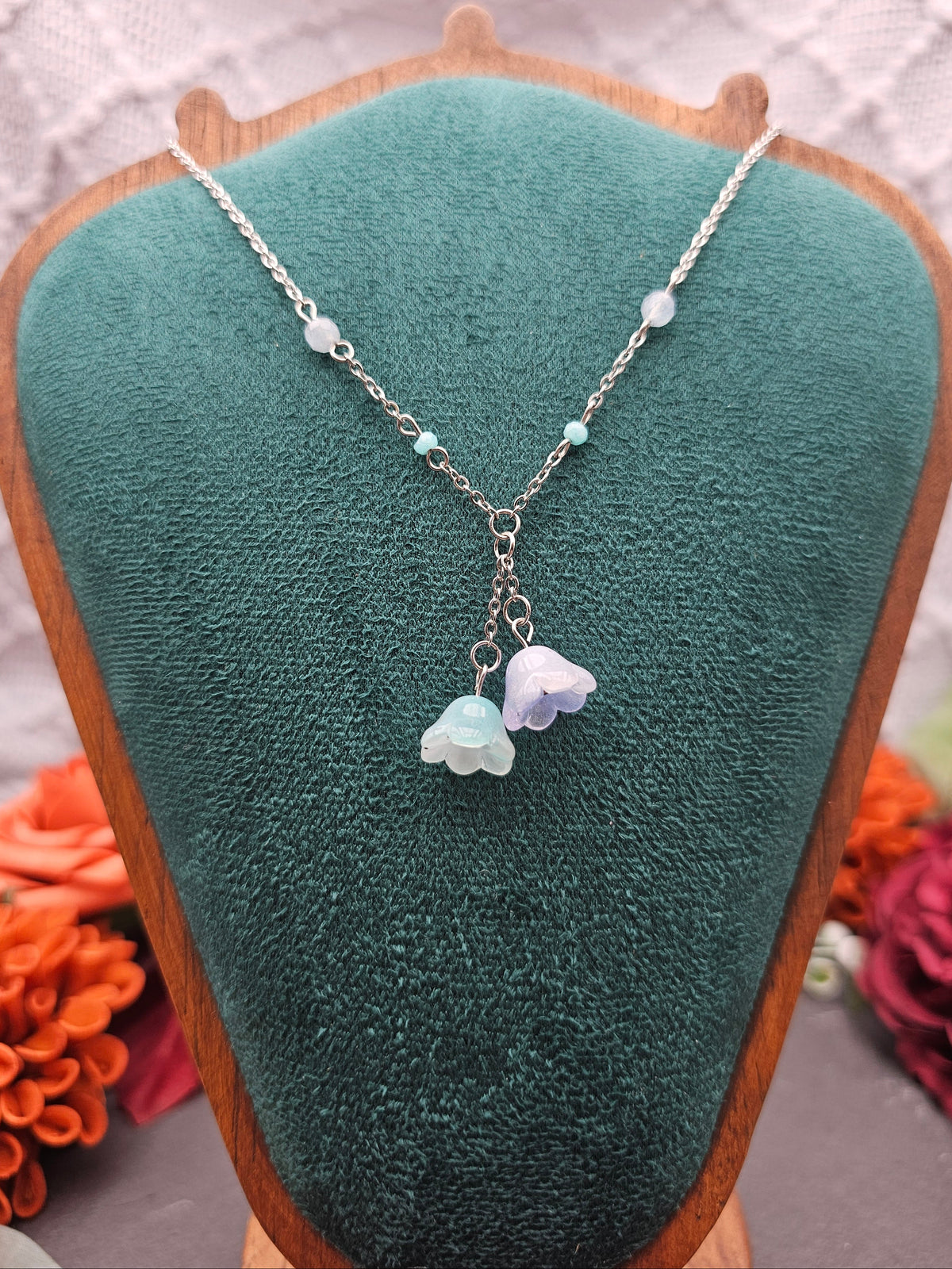 Halskette Floral Mint & Blau | Aquamarin & Amazonit | Edelstahl