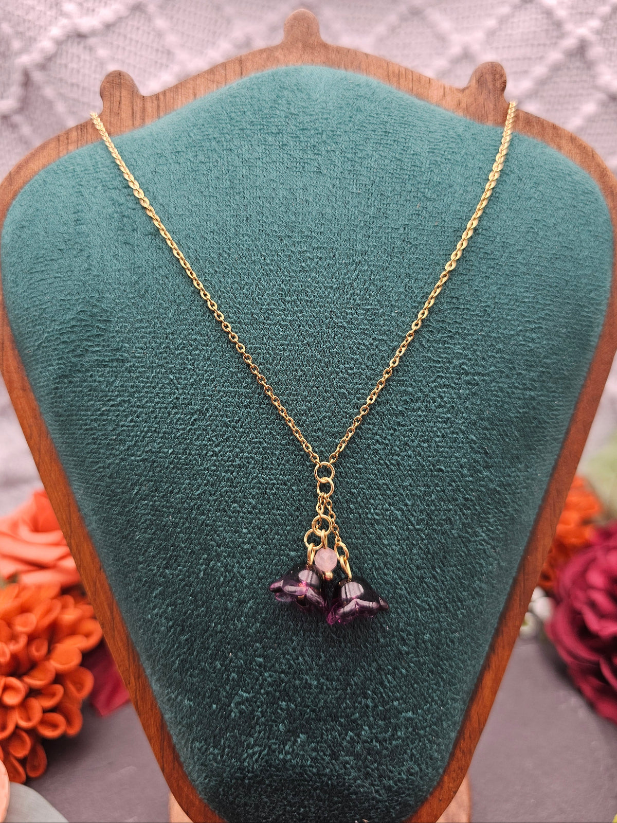 Halskette Floral Lila | Rosaquarz | Edelstahl vergoldet
