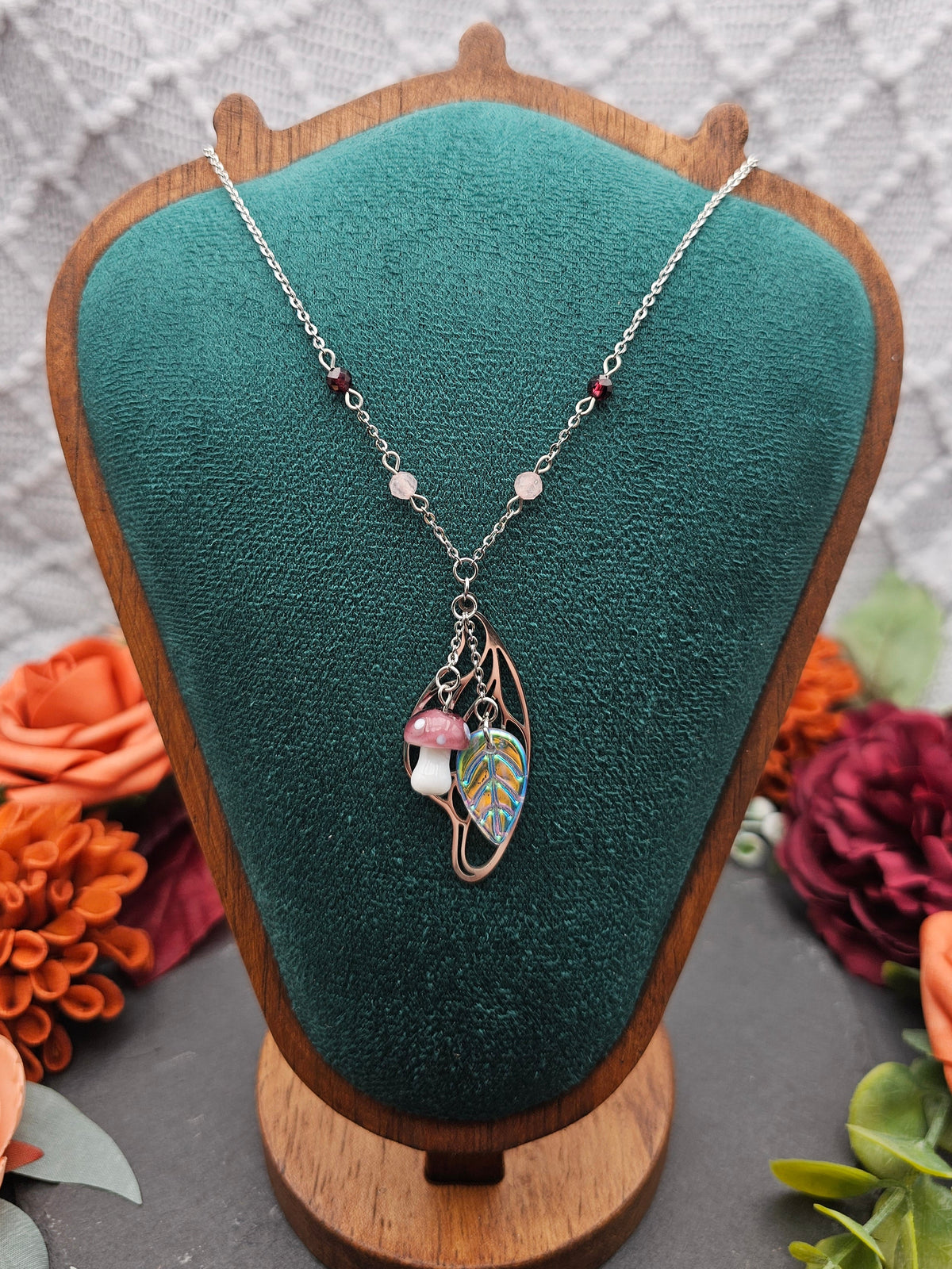 Halskette Magic Forest Light | Rosaquarz & Granat | Edelstahl