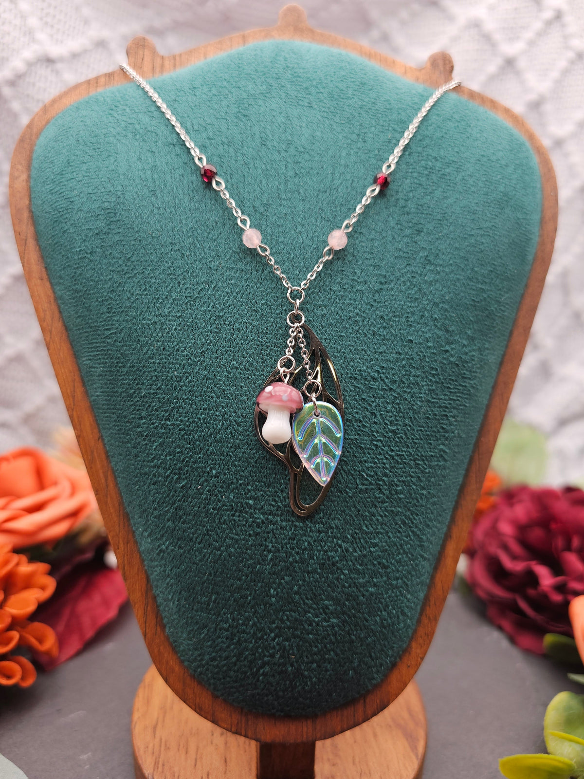 Halskette Magic Forest Light | Rosaquarz & Granat | Edelstahl