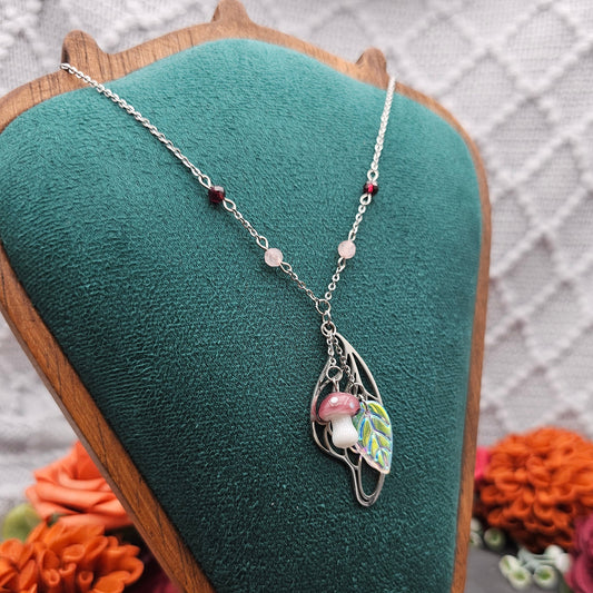 Halskette Magic Forest Light | Rosaquarz & Granat | Edelstahl