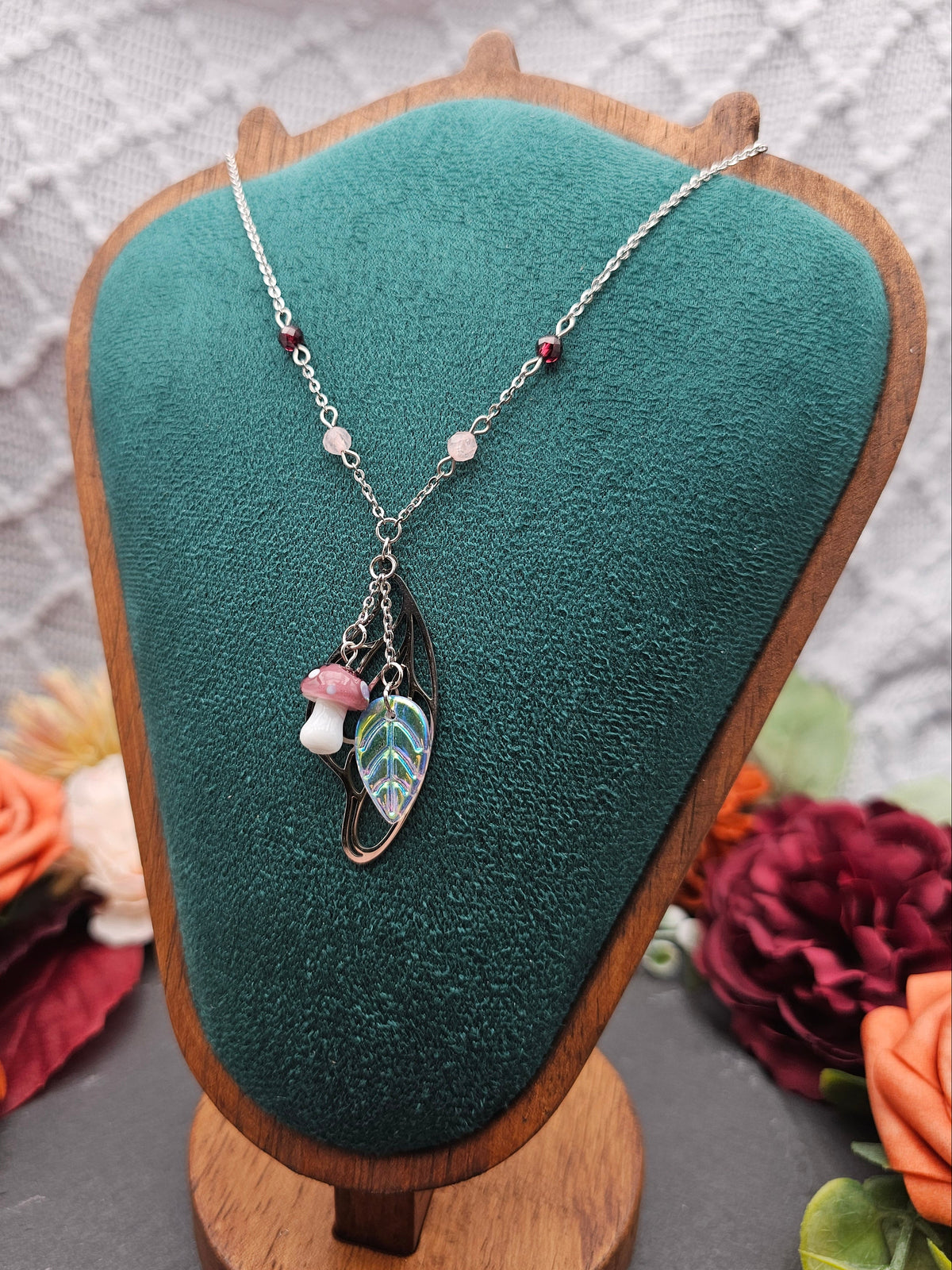 Halskette Magic Forest Light | Rosaquarz & Granat | Edelstahl