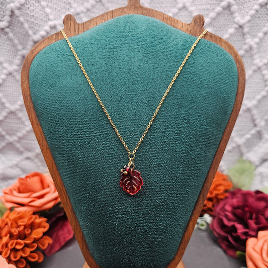 Halskette Blatt Rot | Granat & Spinell | Edelstahl vergoldet