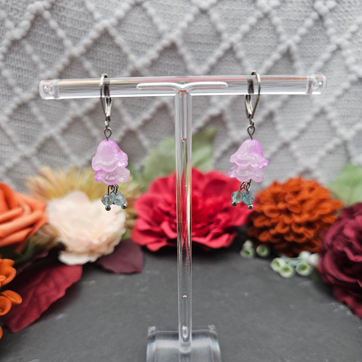 Ohrringe Floral Rosa | Aquamarin | Edelstahl