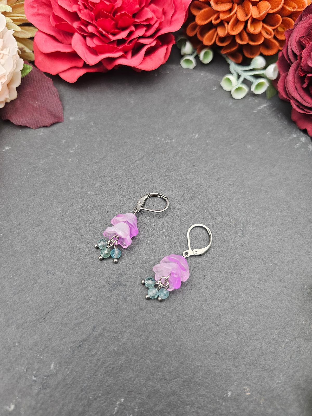 Ohrringe Floral Rosa | Aquamarin | Edelstahl