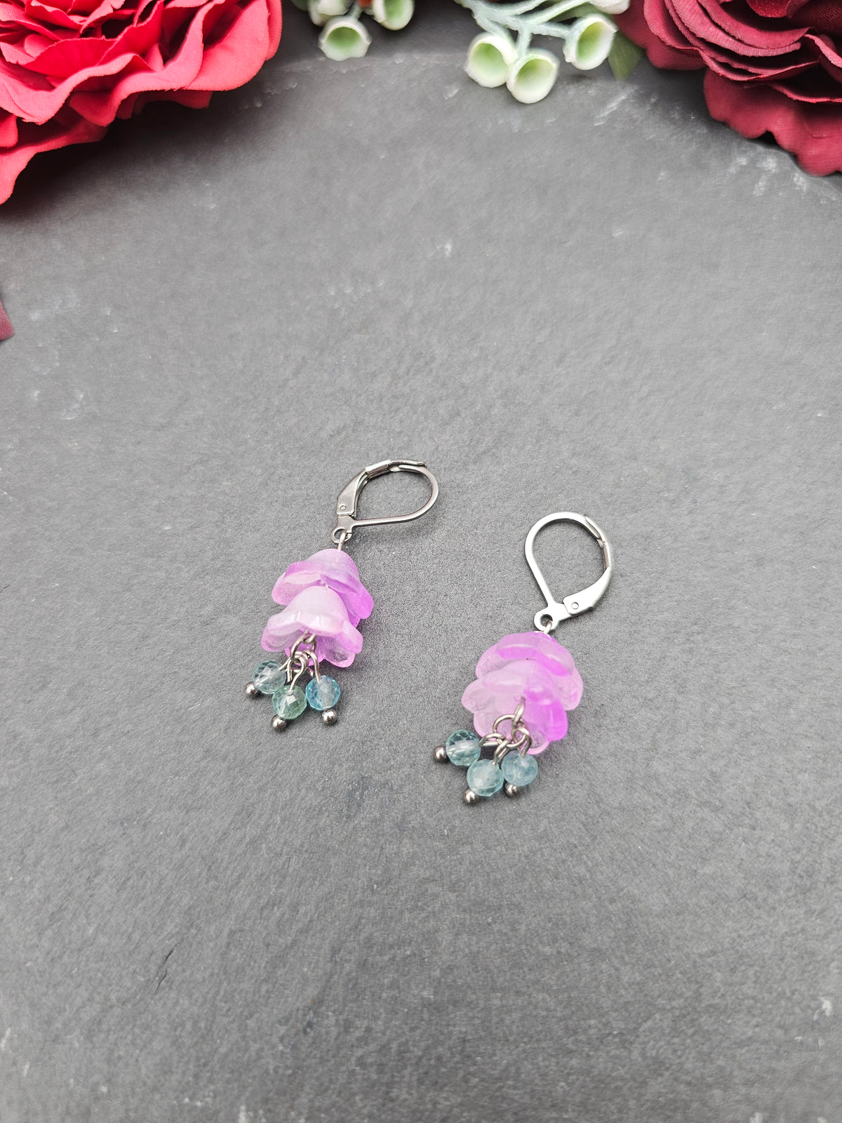 Ohrringe Floral Rosa | Aquamarin | Edelstahl