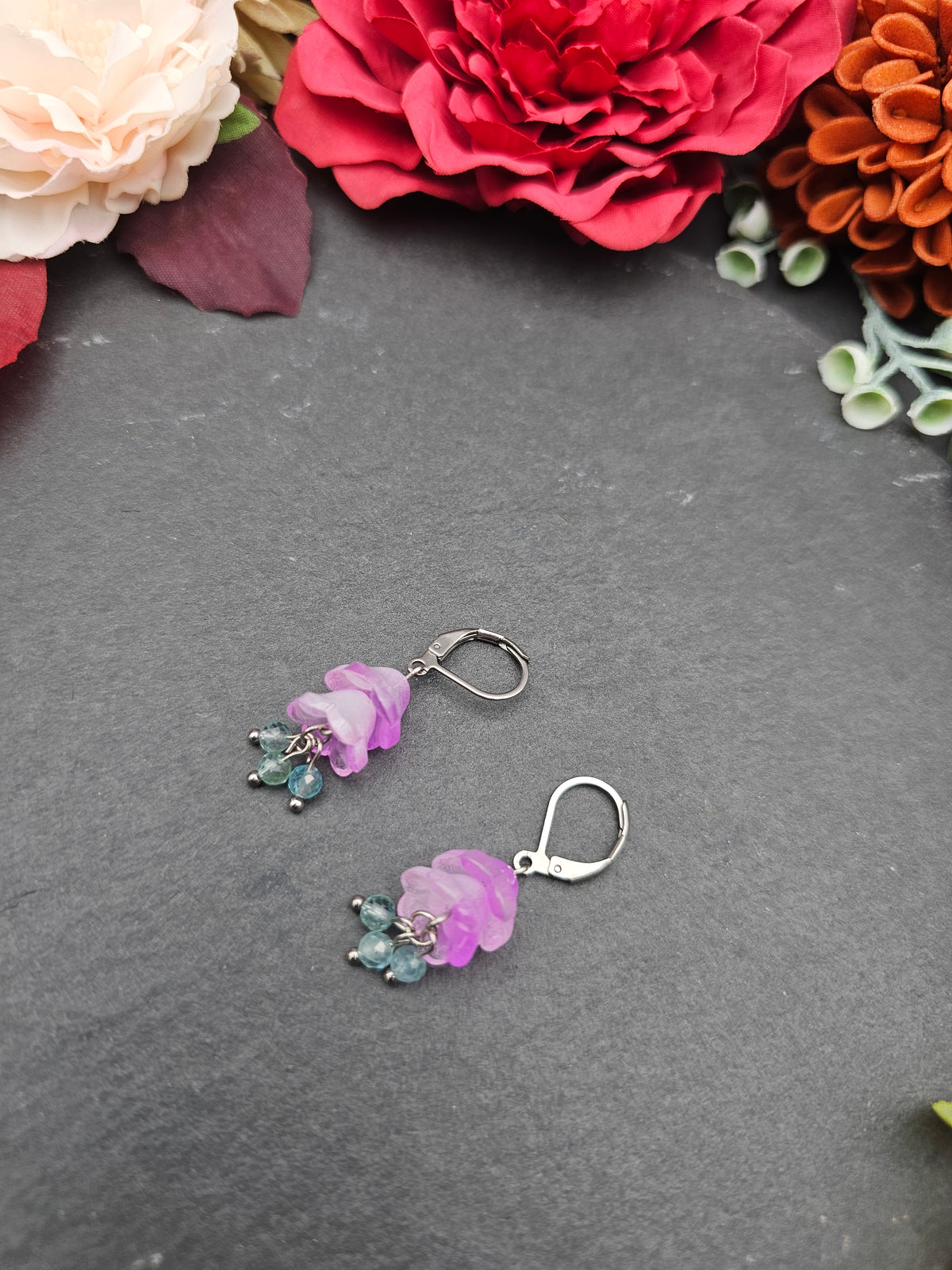 Ohrringe Floral Rosa | Aquamarin | Edelstahl