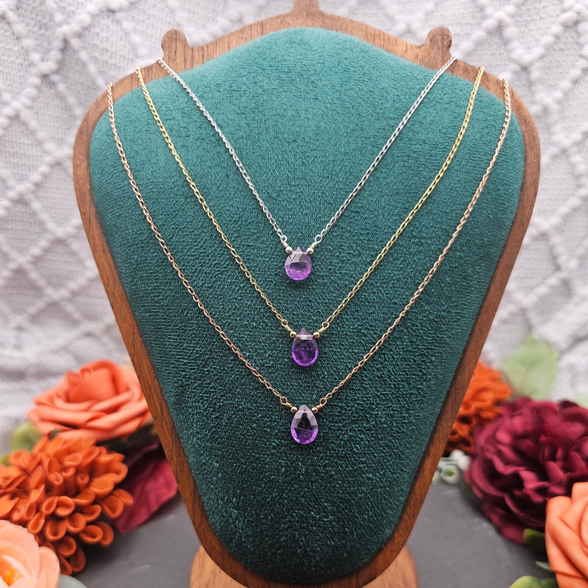 Halskette Edelsteintropfen | Amethyst | Sterlingsilber | Farbwahl