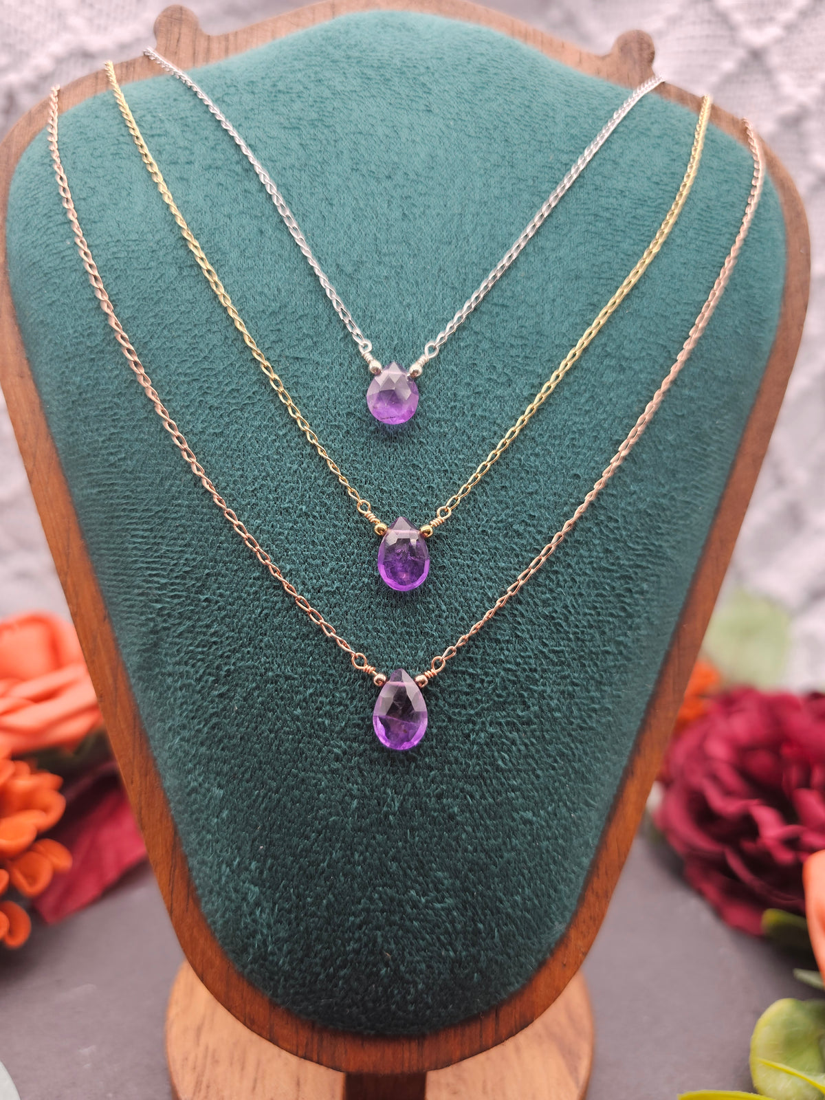 Halskette Edelsteintropfen | Amethyst | Sterlingsilber | Farbwahl