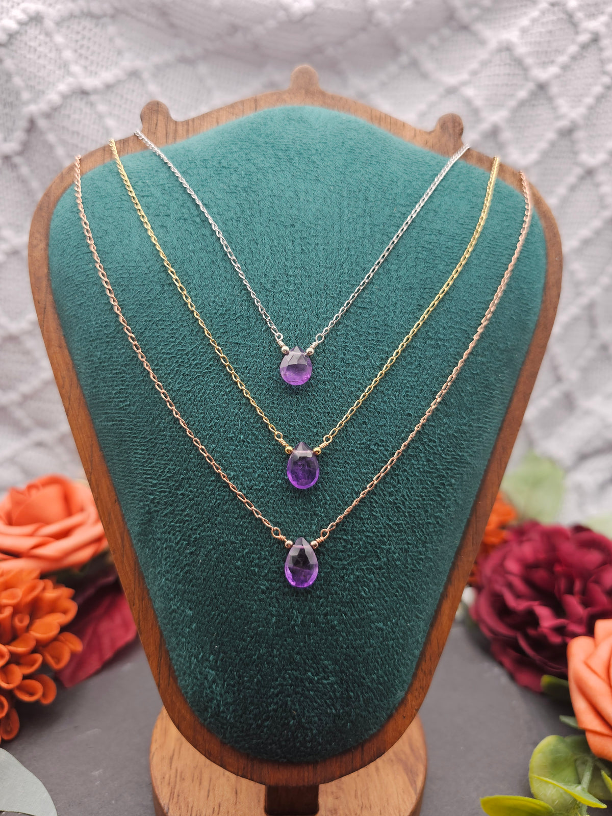 Halskette Edelsteintropfen | Amethyst | Sterlingsilber | Farbwahl