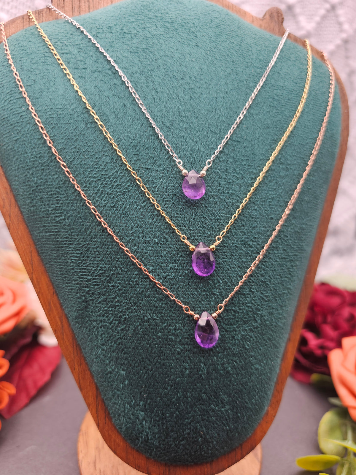 Halskette Edelsteintropfen | Amethyst | Sterlingsilber | Farbwahl