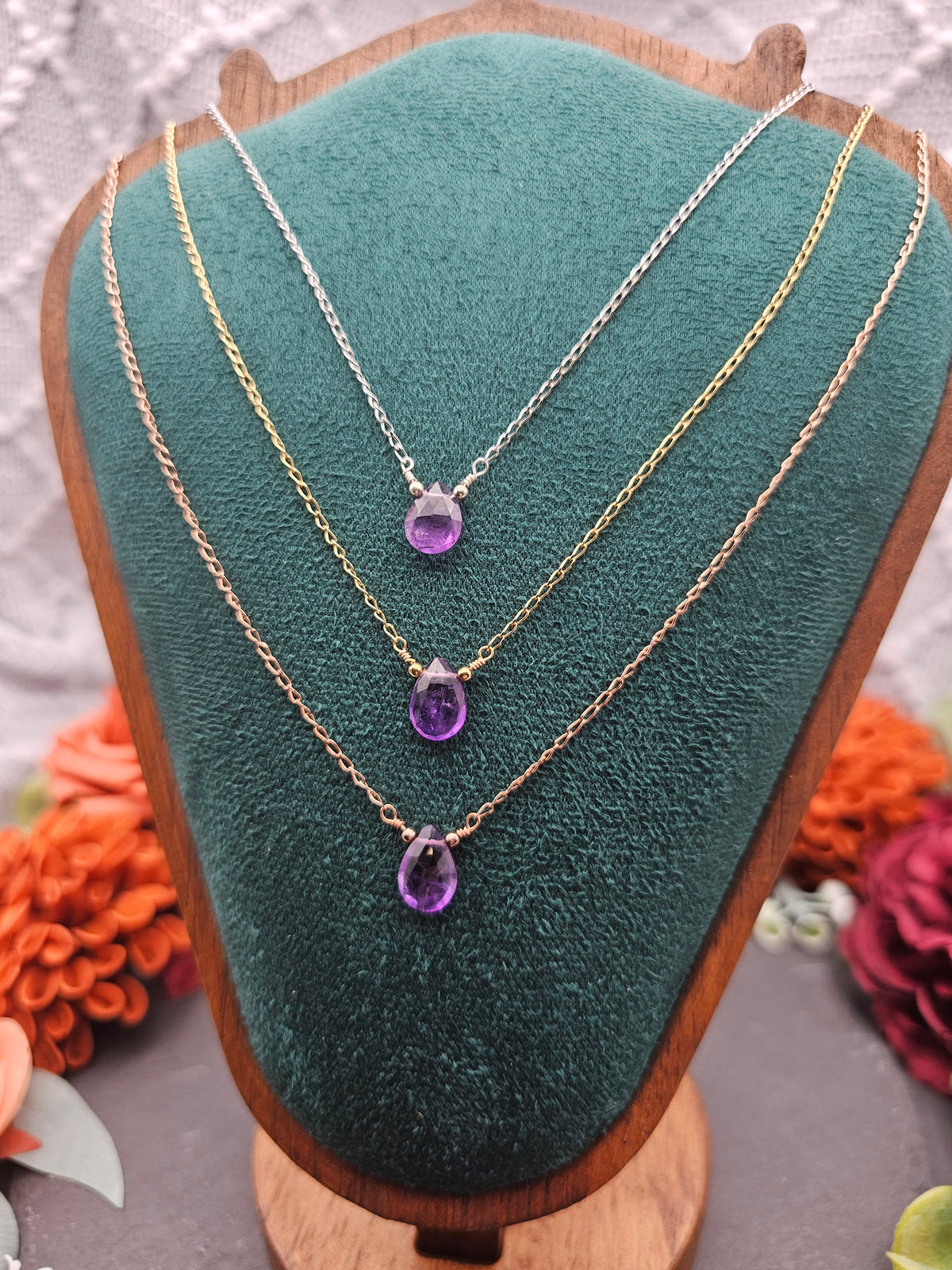 Halskette Edelsteintropfen | Amethyst | Sterlingsilber | Farbwahl