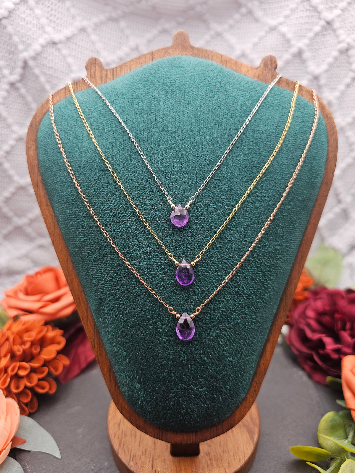 Halskette Edelsteintropfen | Amethyst | Sterlingsilber | Farbwahl