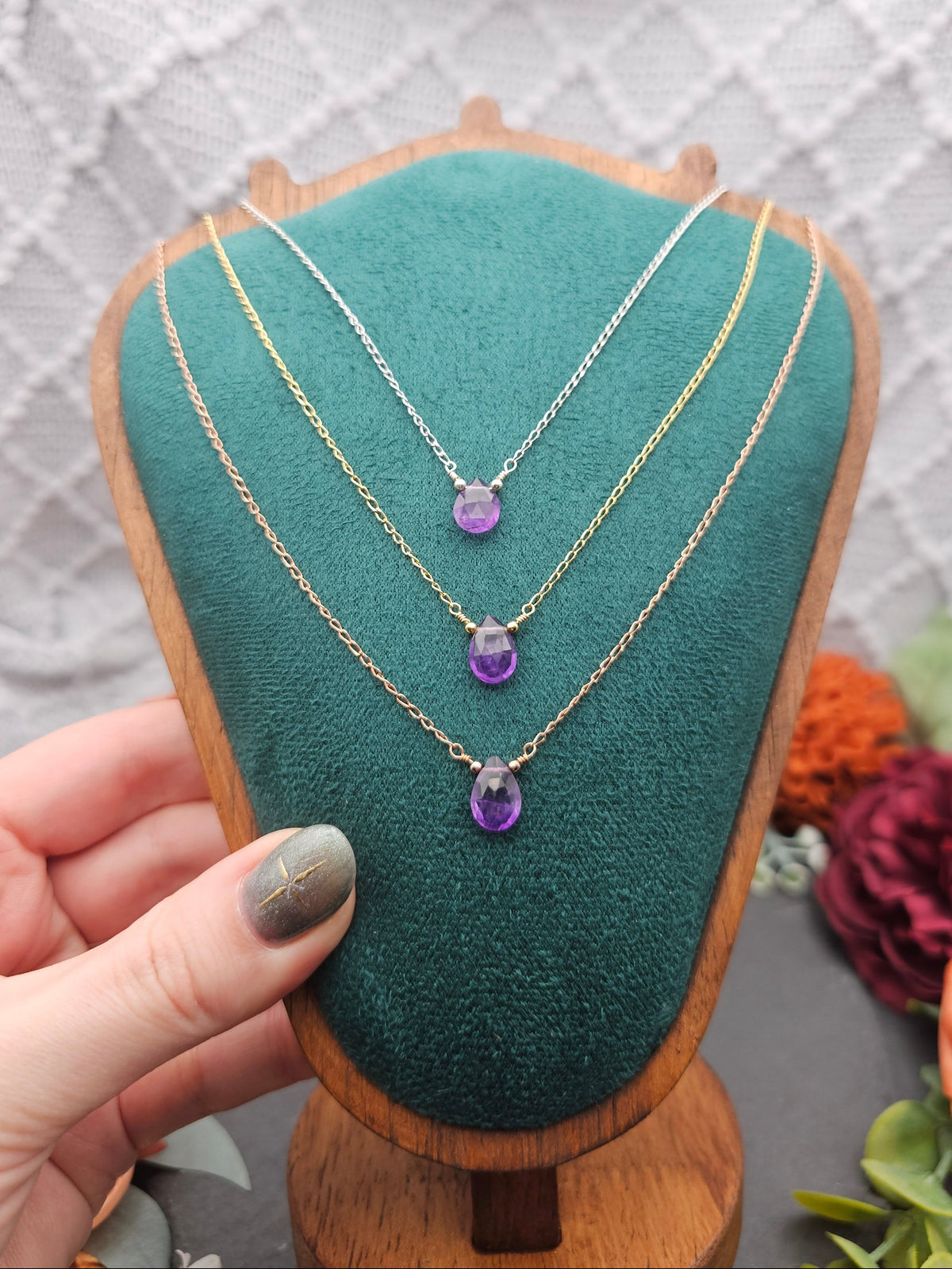 Halskette Edelsteintropfen | Amethyst | Sterlingsilber | Farbwahl