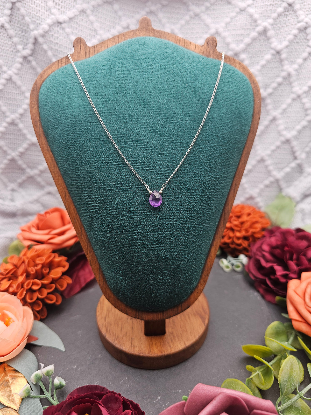 Halskette Edelsteintropfen | Amethyst | Sterlingsilber | Farbwahl