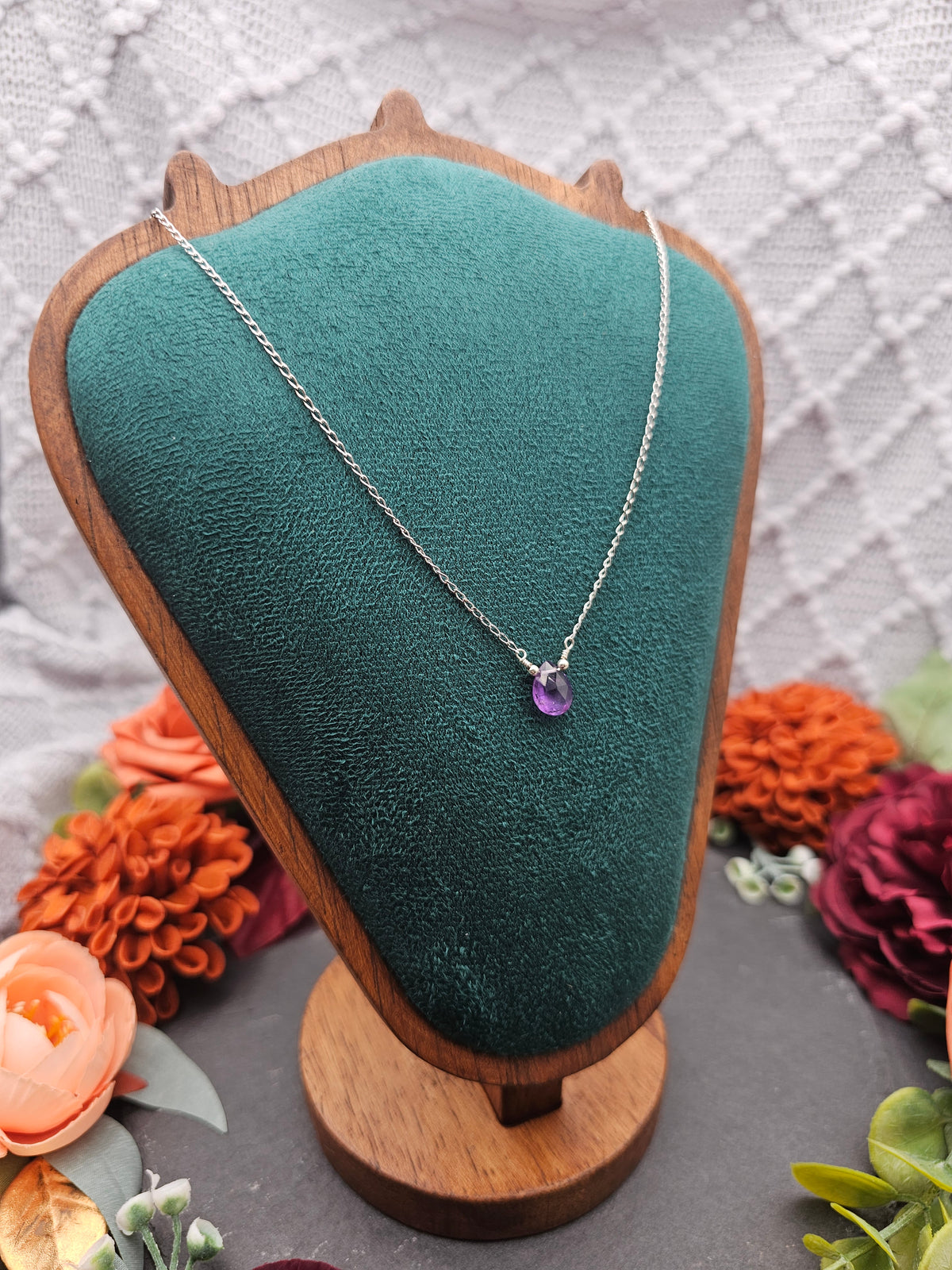 Halskette Edelsteintropfen | Amethyst | Sterlingsilber | Farbwahl