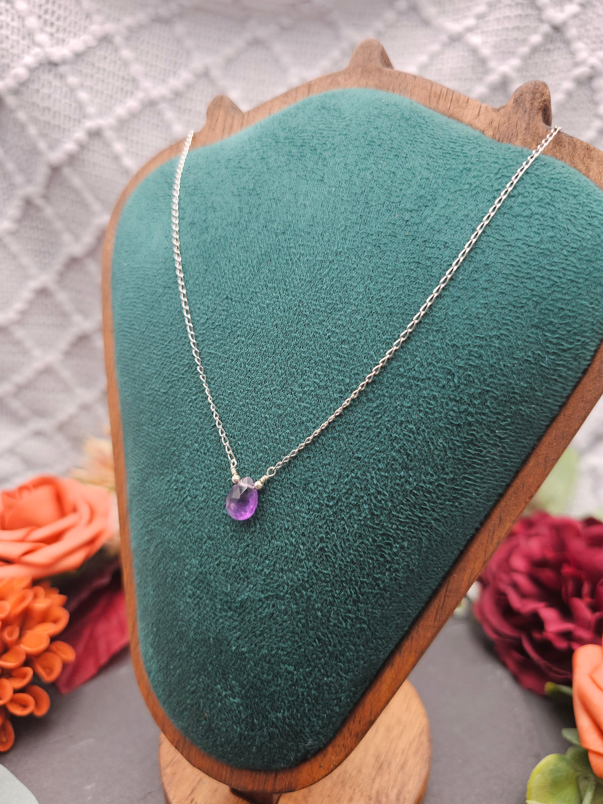 Halskette Edelsteintropfen | Amethyst | Sterlingsilber | Farbwahl