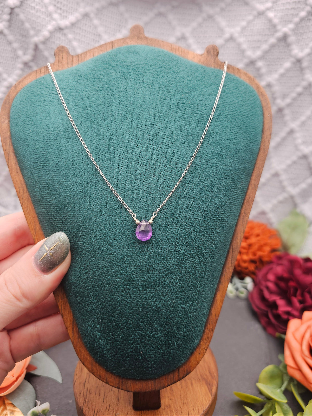 Halskette Edelsteintropfen | Amethyst | Sterlingsilber | Farbwahl