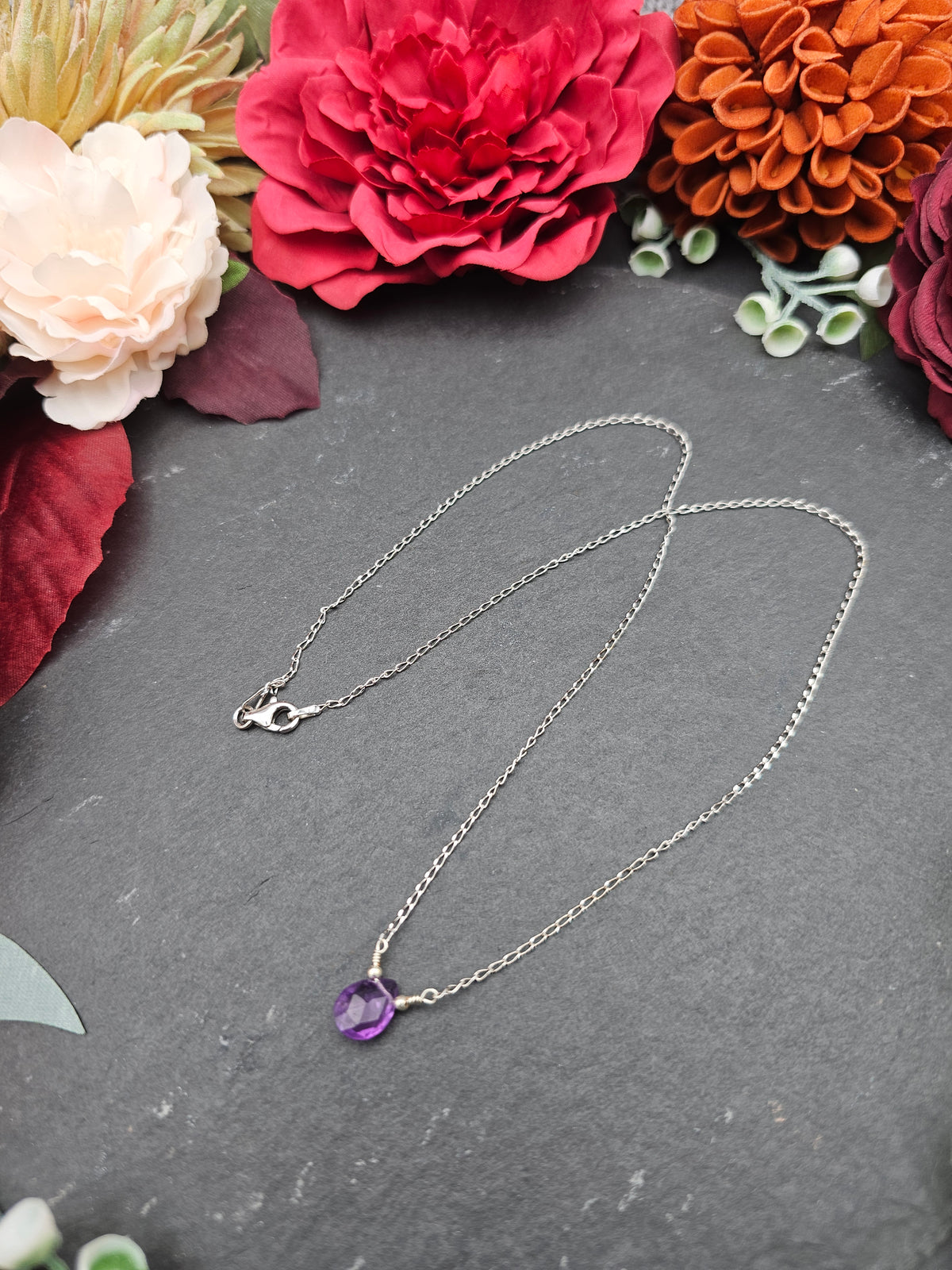 Halskette Edelsteintropfen | Amethyst | Sterlingsilber | Farbwahl