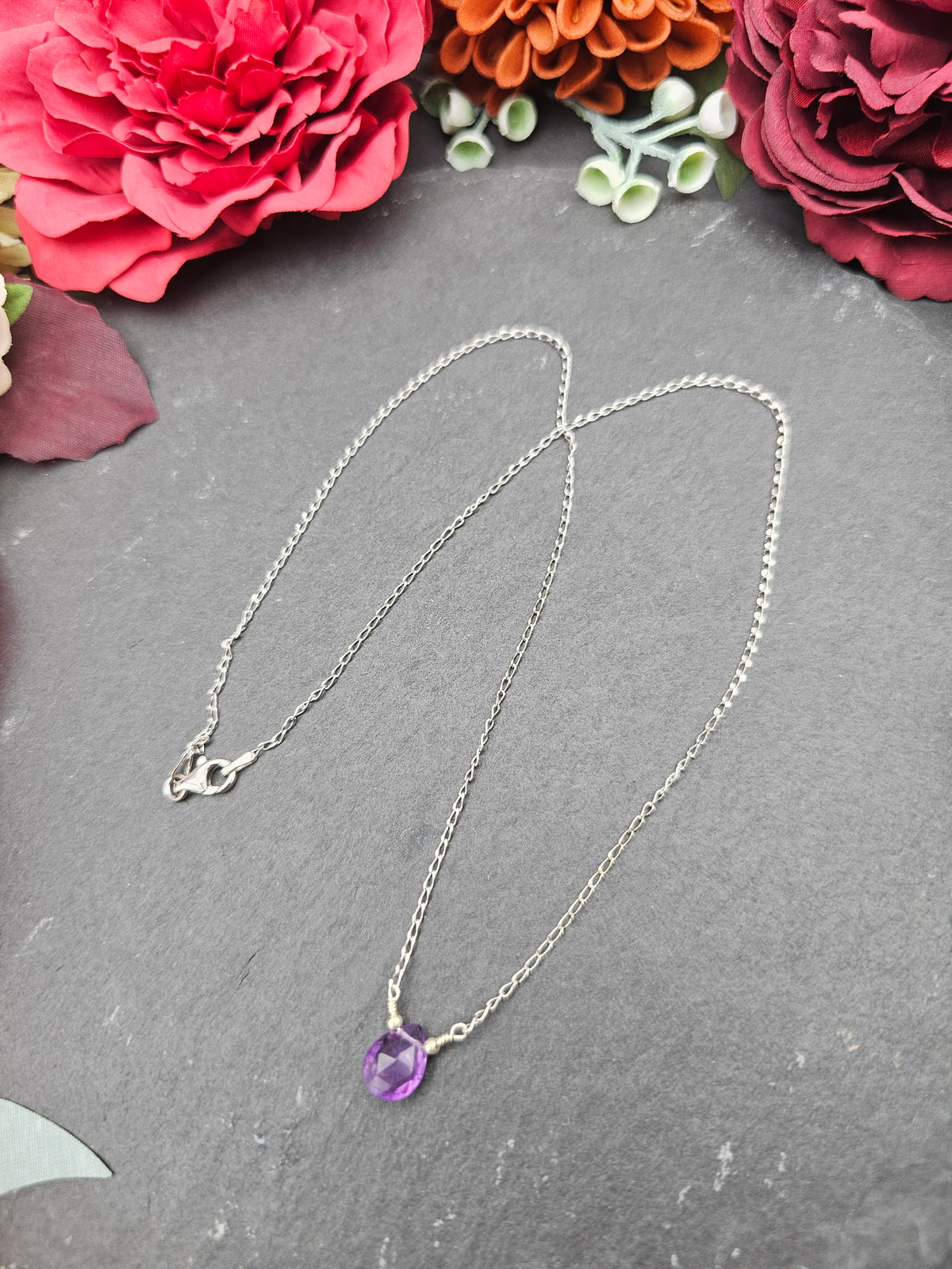Halskette Edelsteintropfen | Amethyst | Sterlingsilber | Farbwahl