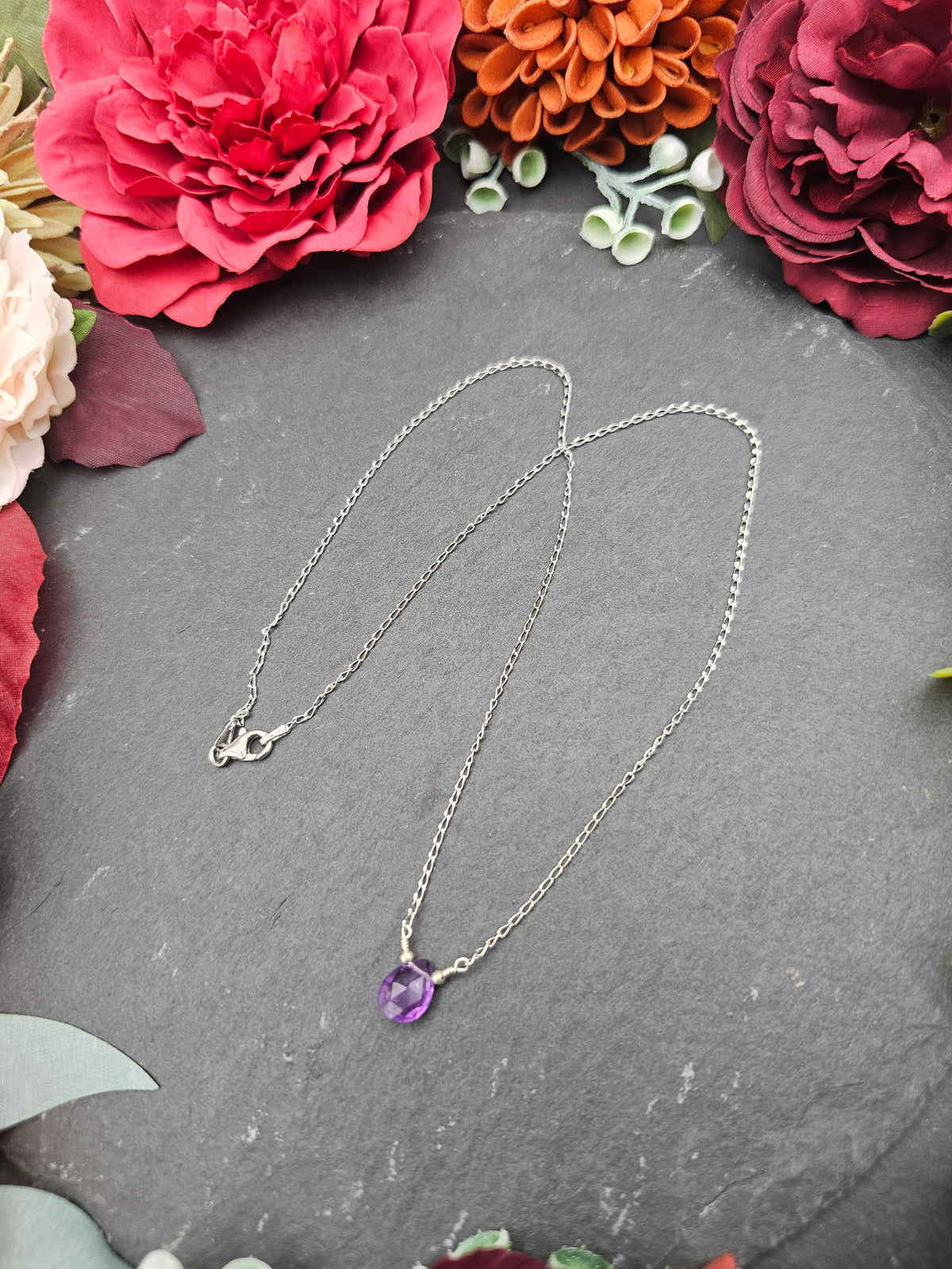Halskette Edelsteintropfen | Amethyst | Sterlingsilber | Farbwahl