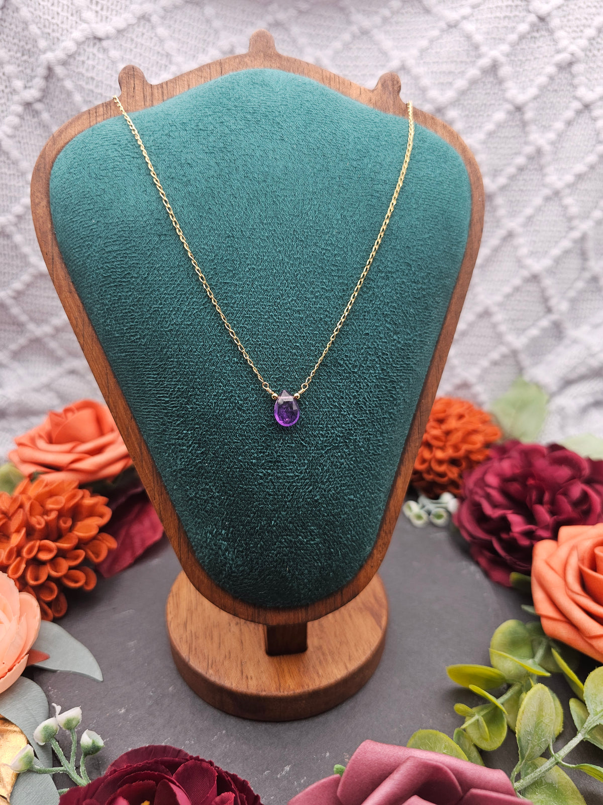 Halskette Edelsteintropfen | Amethyst | Sterlingsilber | Farbwahl