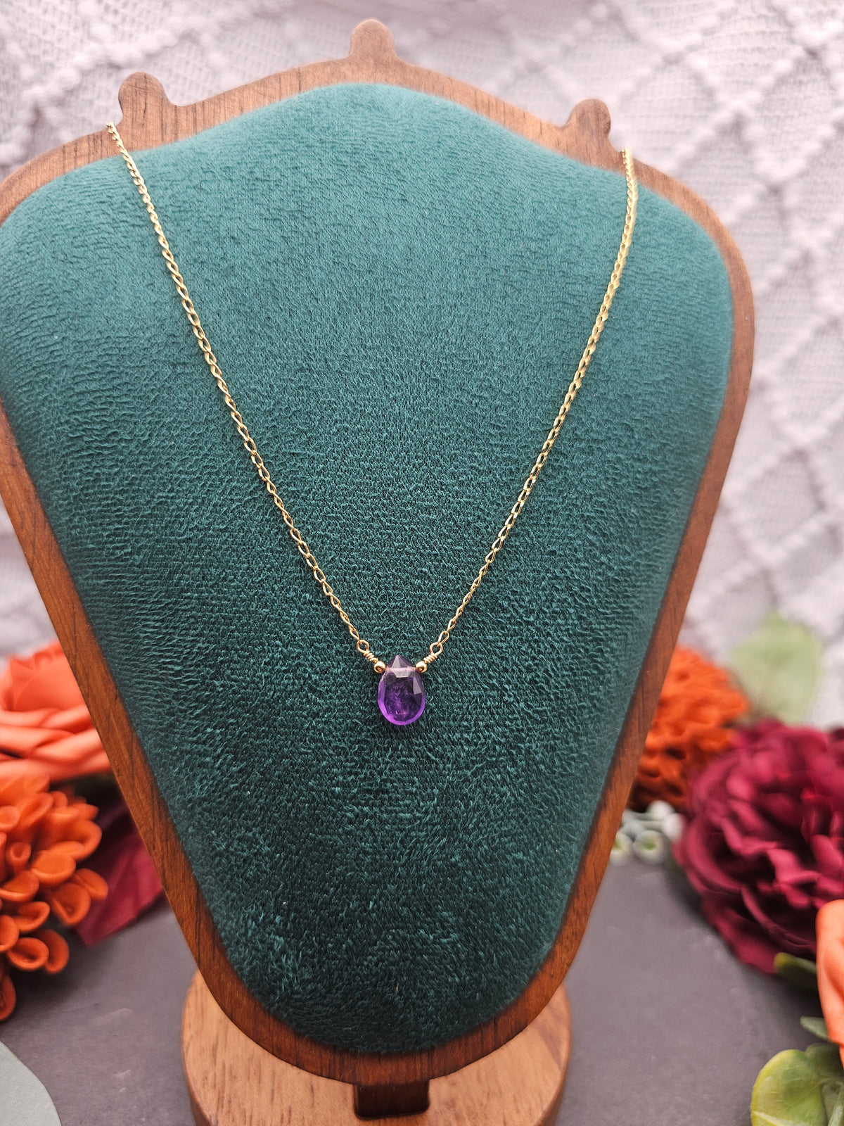 Halskette Edelsteintropfen | Amethyst | Sterlingsilber | Farbwahl