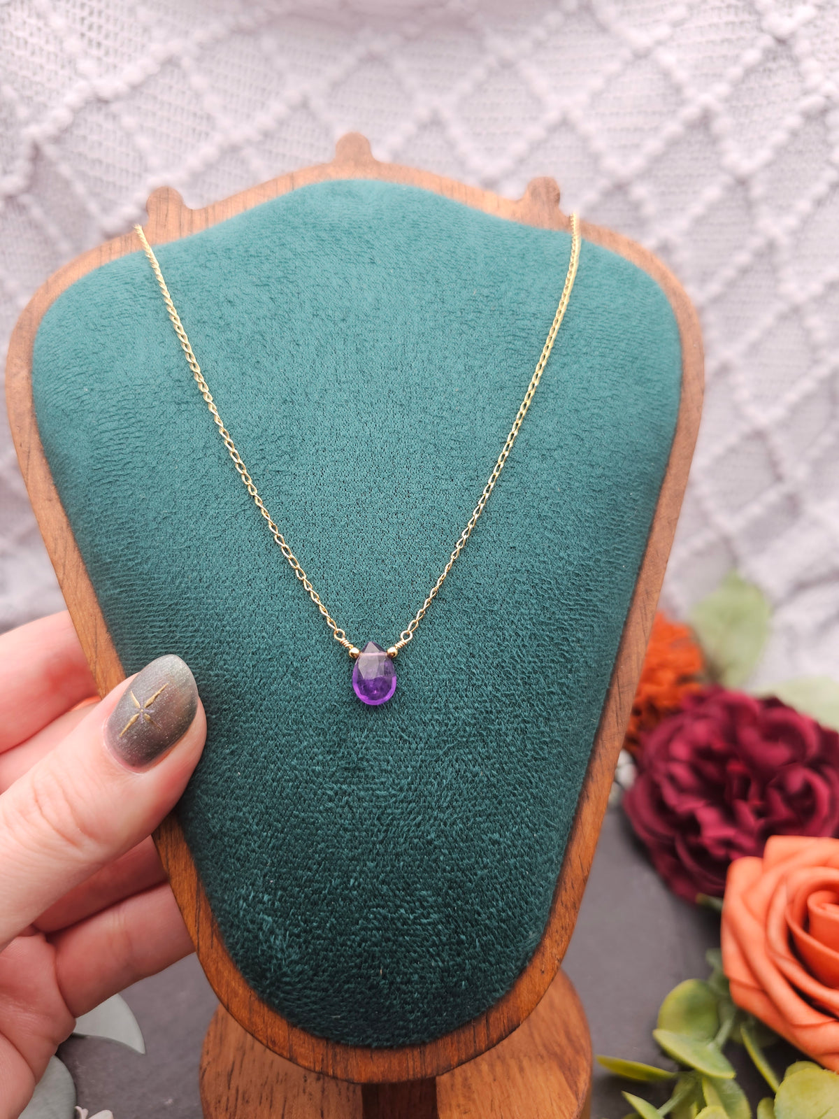 Halskette Edelsteintropfen | Amethyst | Sterlingsilber | Farbwahl