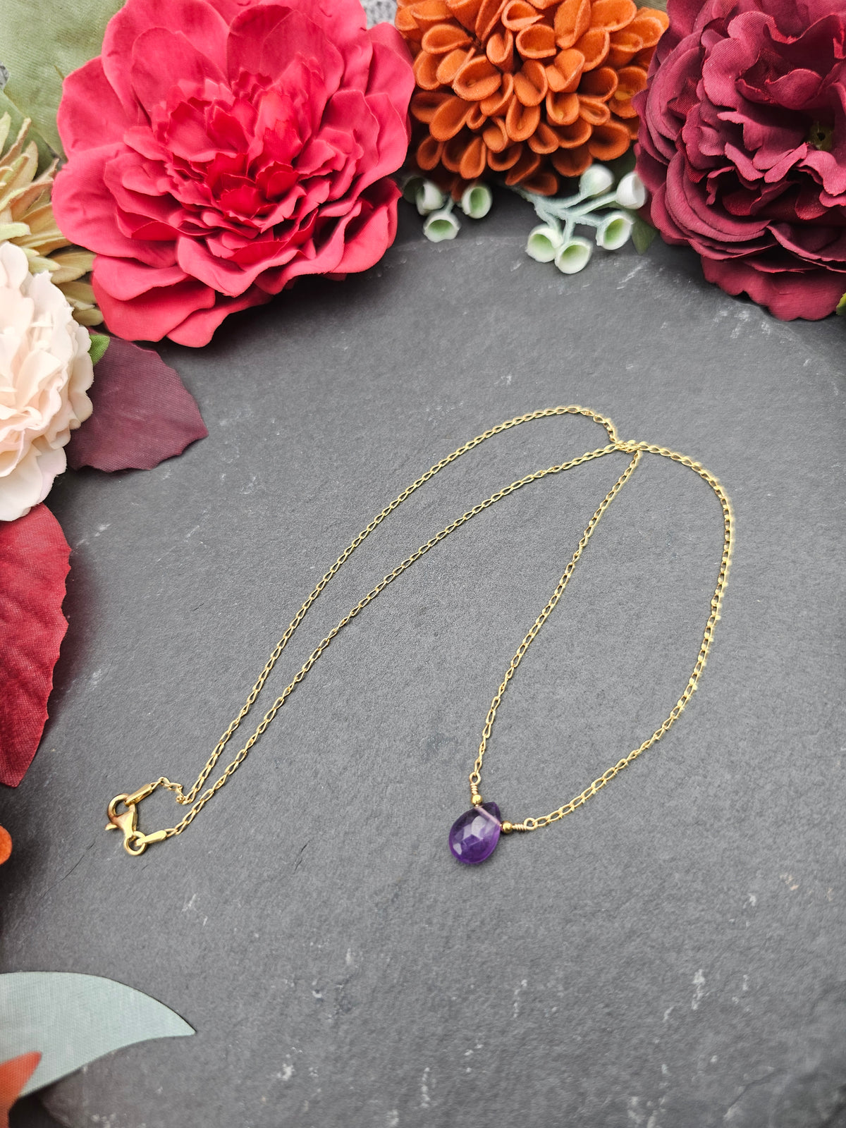 Halskette Edelsteintropfen | Amethyst | Sterlingsilber | Farbwahl