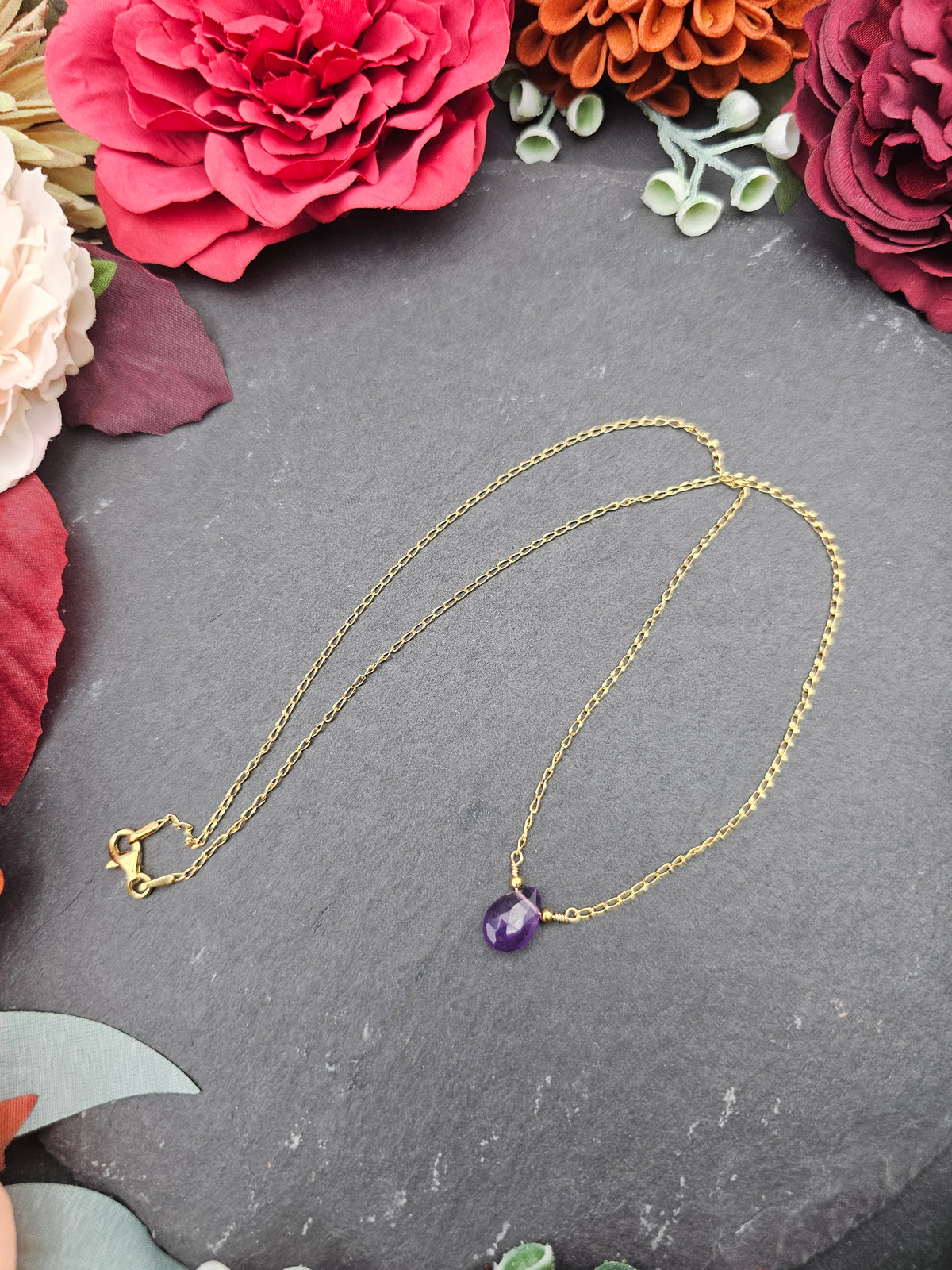 Halskette Edelsteintropfen | Amethyst | Sterlingsilber | Farbwahl
