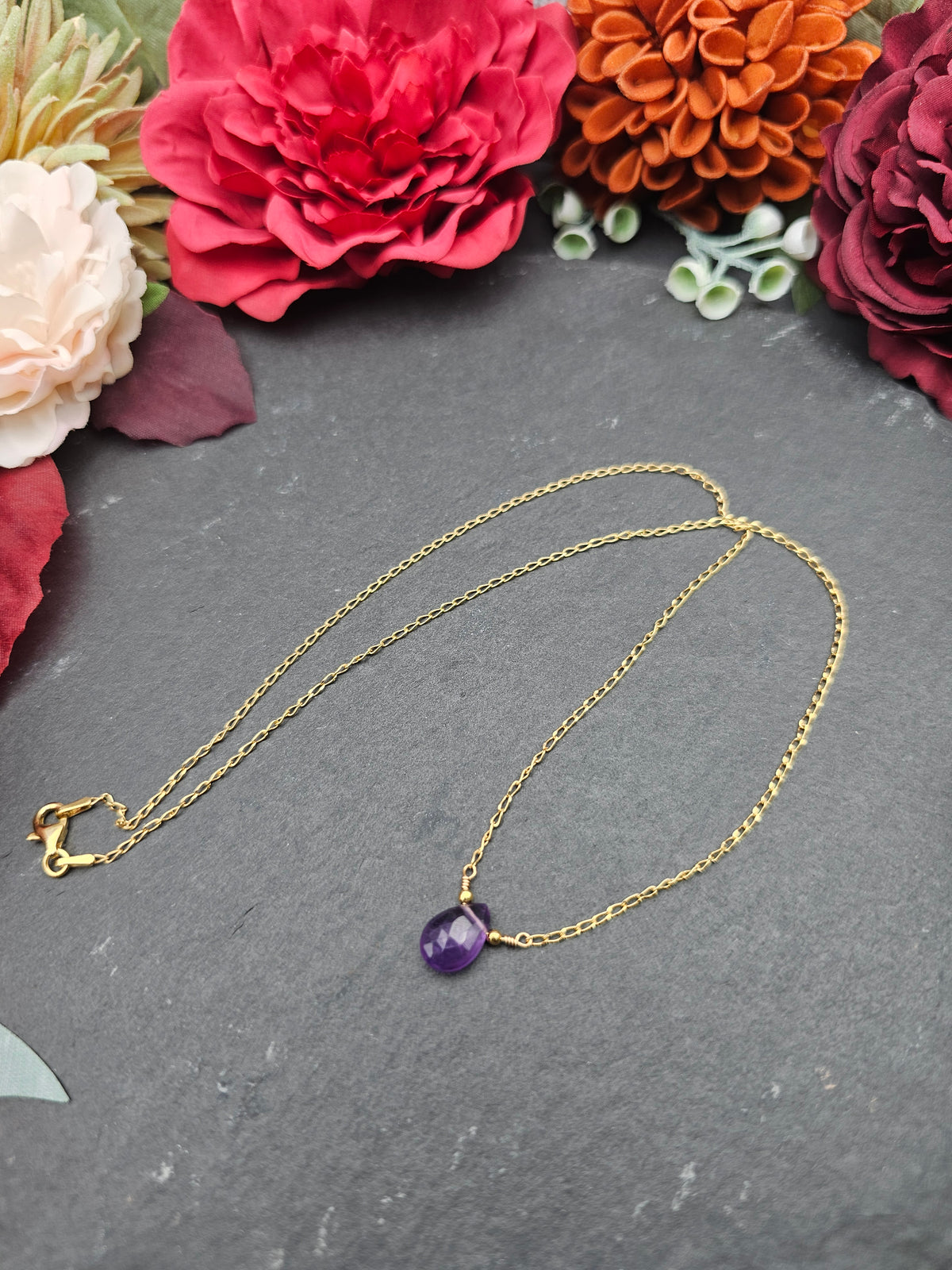 Halskette Edelsteintropfen | Amethyst | Sterlingsilber | Farbwahl