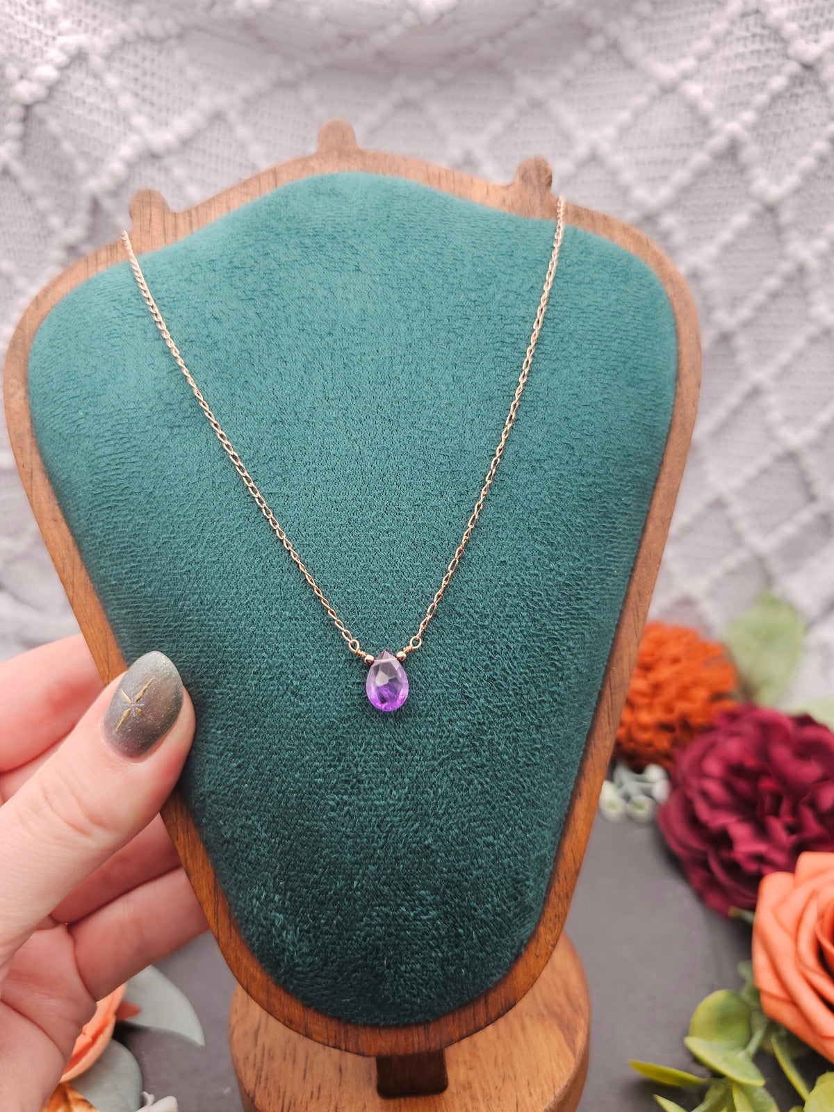 Halskette Edelsteintropfen | Amethyst | Sterlingsilber | Farbwahl