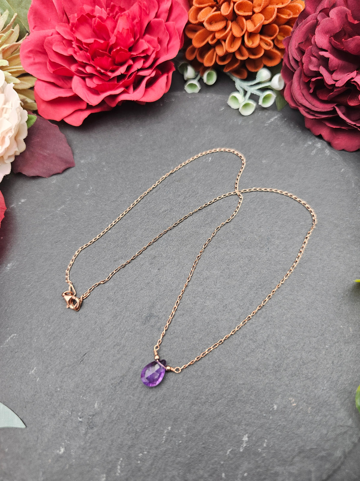 Halskette Edelsteintropfen | Amethyst | Sterlingsilber | Farbwahl