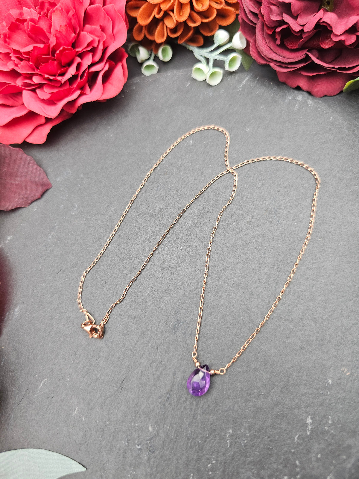 Halskette Edelsteintropfen | Amethyst | Sterlingsilber | Farbwahl