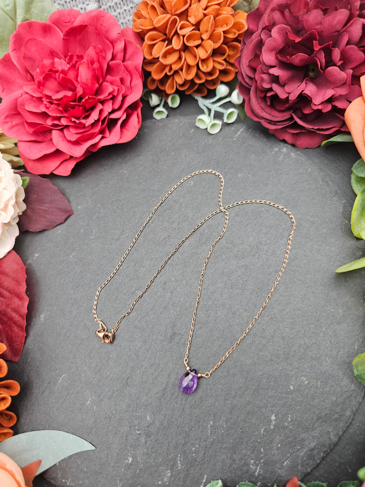 Halskette Edelsteintropfen | Amethyst | Sterlingsilber | Farbwahl