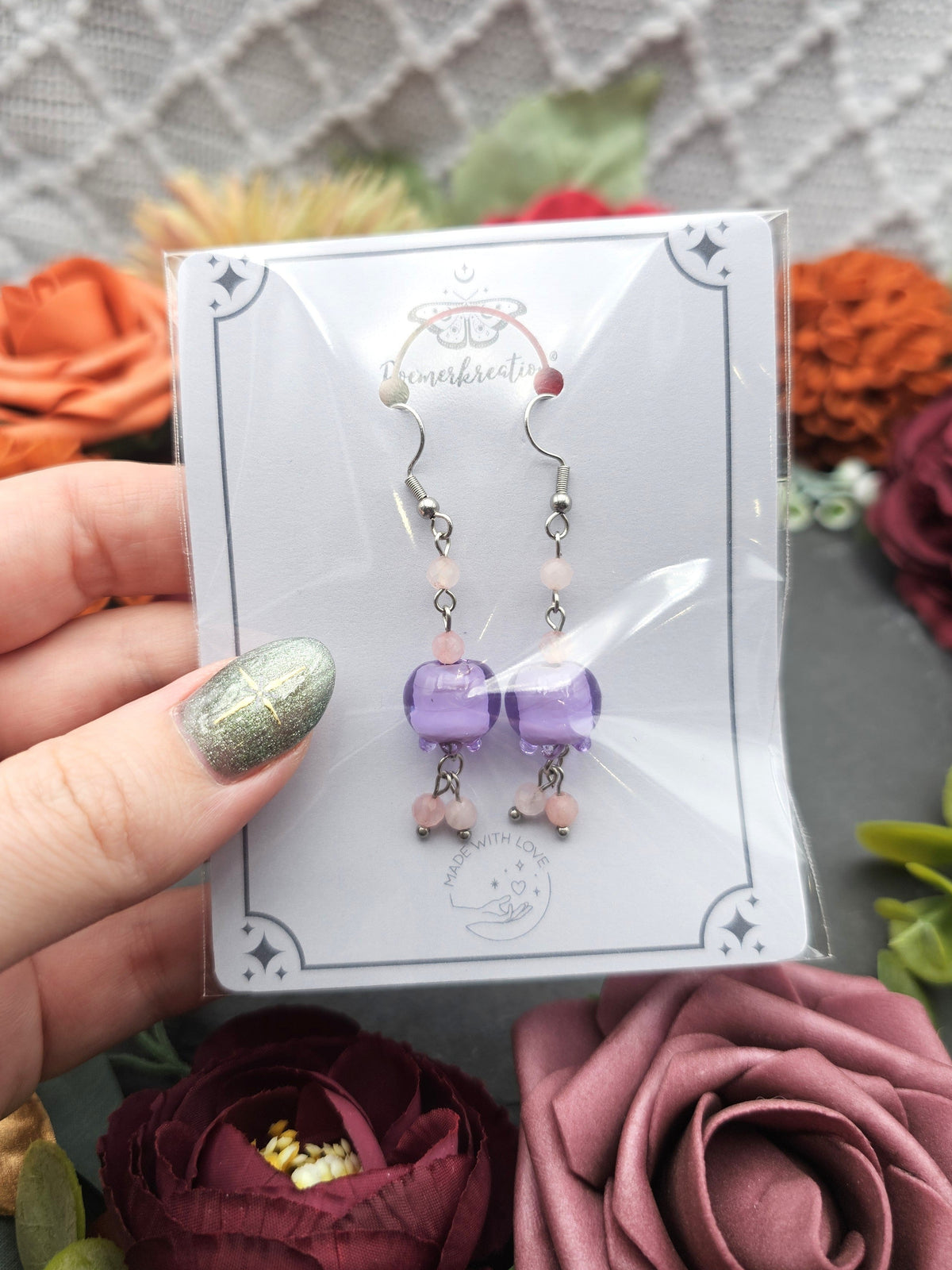 Ohrringe Blüten Lila | Rosaquarz | Edelstahl