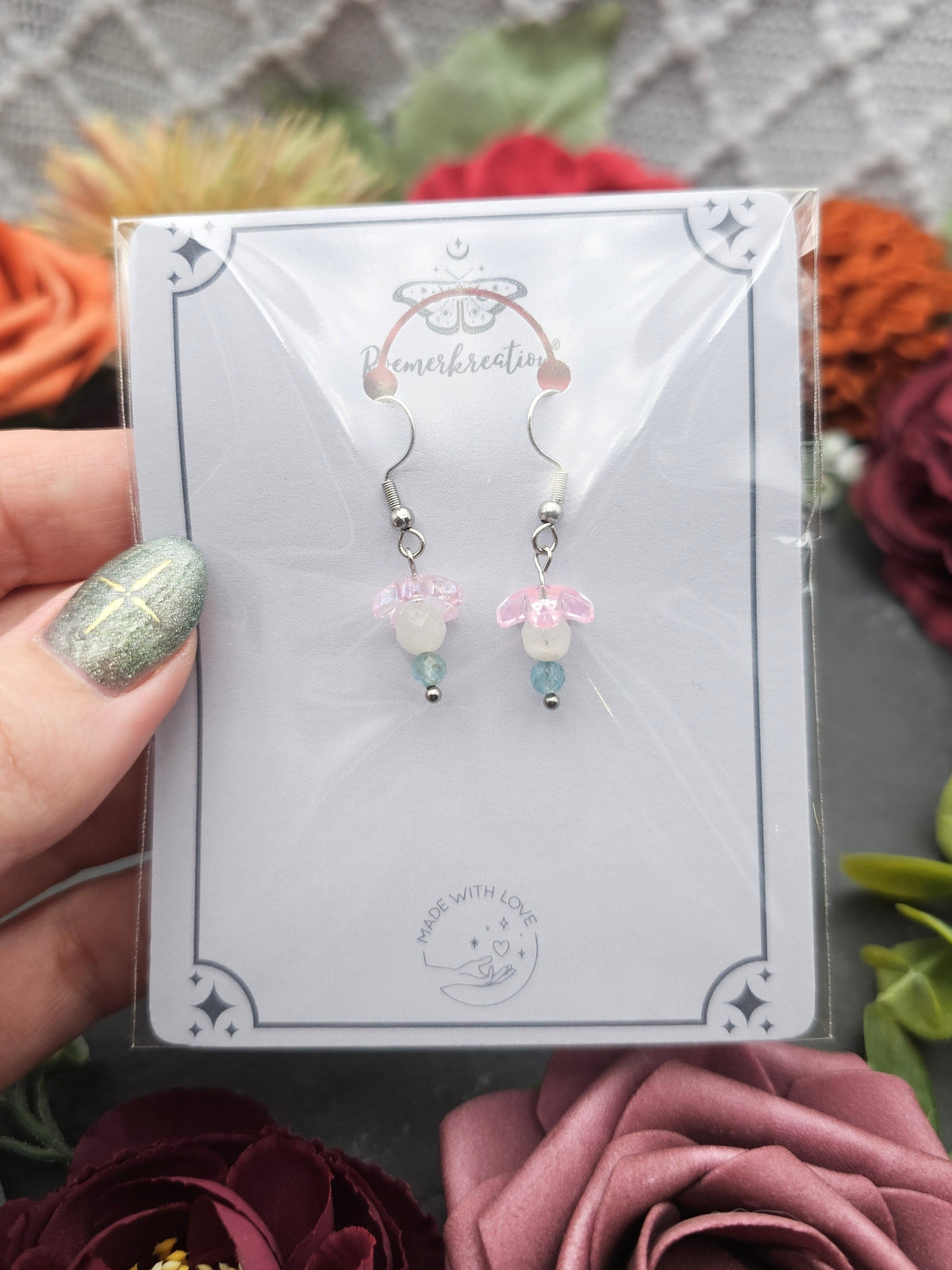 Ohrringe Sakura | Mondstein & Aquamarin | Edelstahl