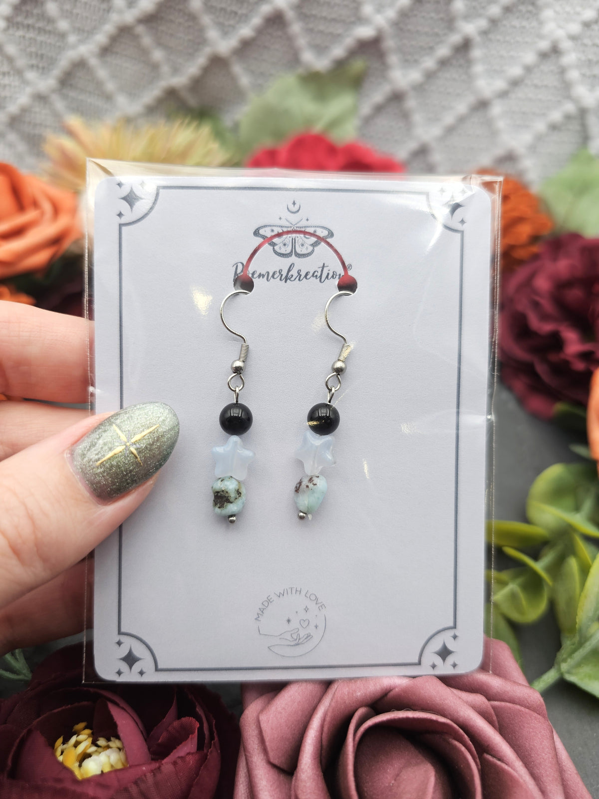 Ohrringe Sternchen | Onyx & Larimar | Edelstahl