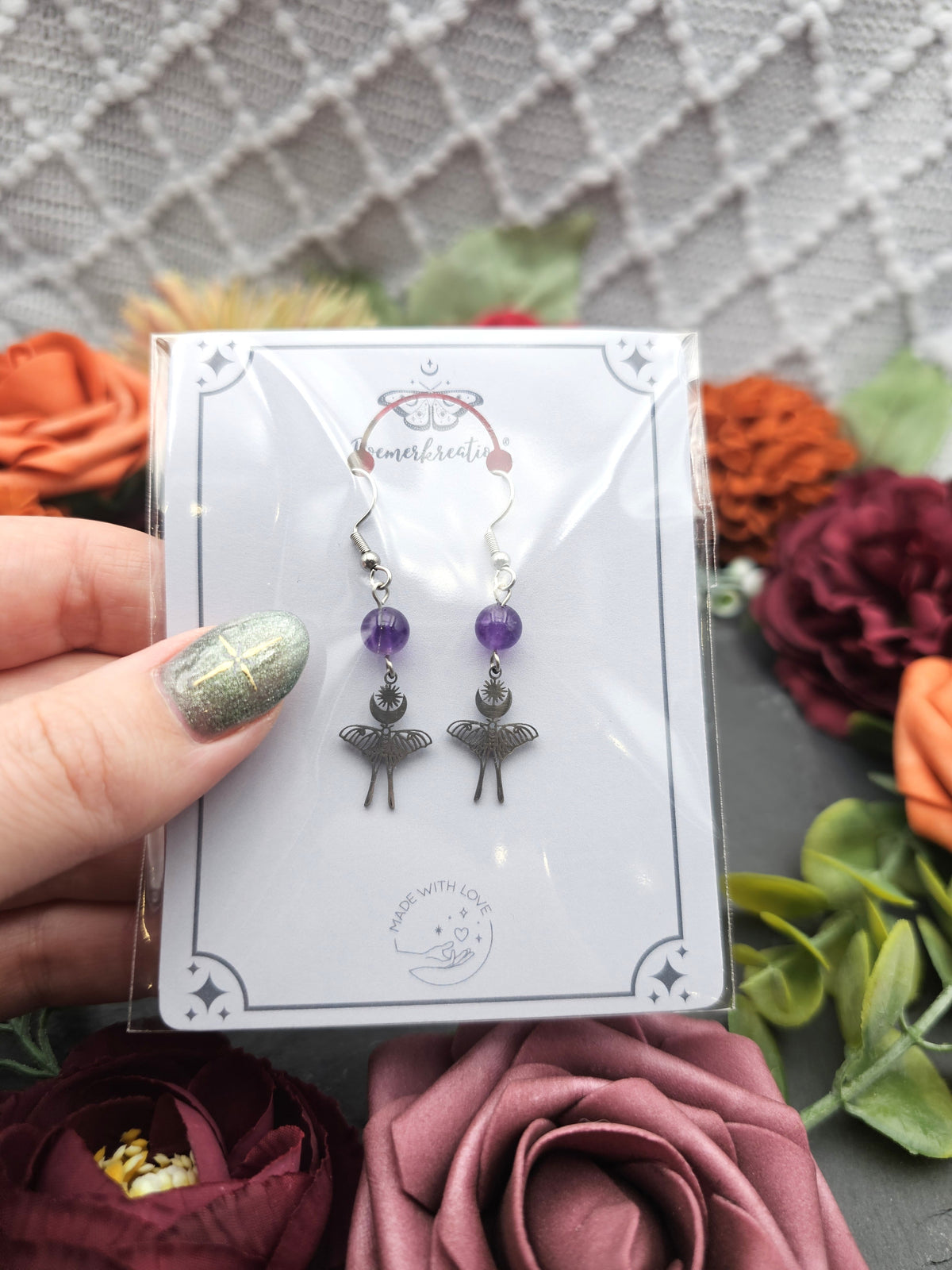 Ohrringe Mondfalter | Amethyst | Edelstahl