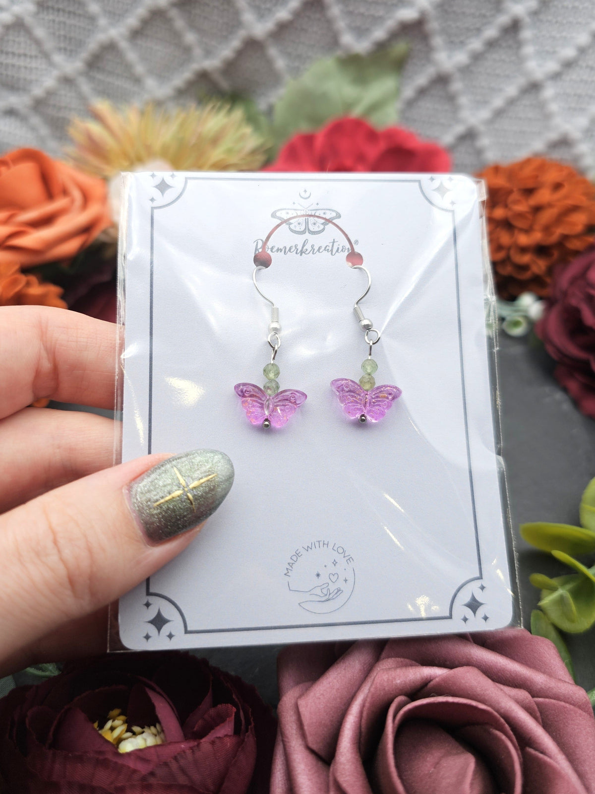 Ohrringe Schmetterling Rosa | Peridot | Edelstahl