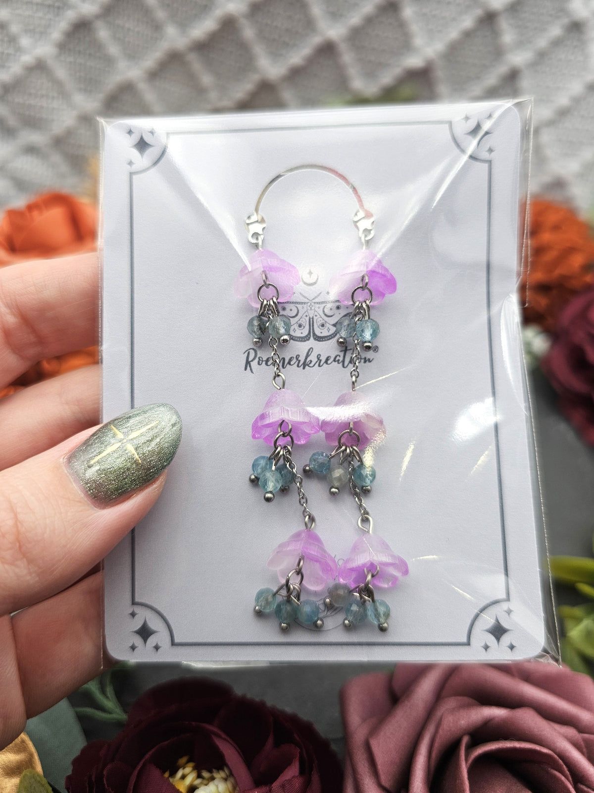 Ohrringe Floral Rosa Lang | Aquamarin | Edelstahl