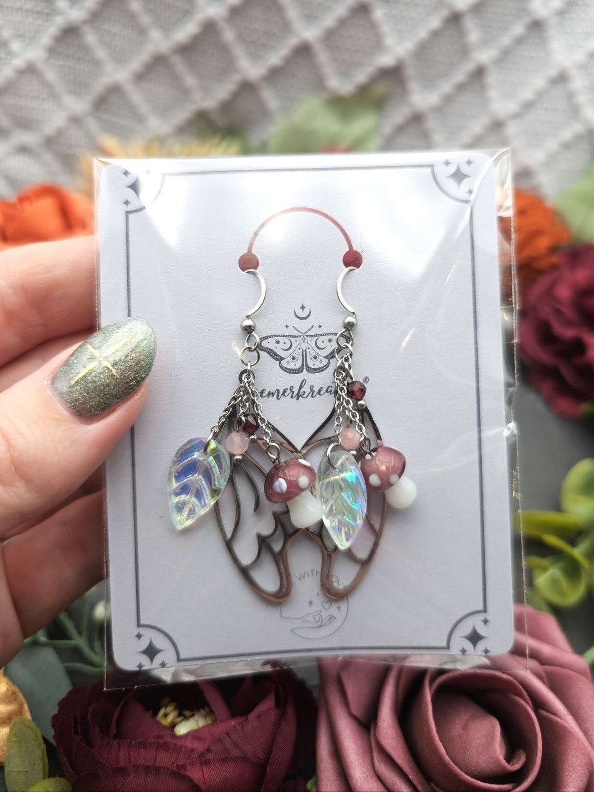 Ohrringe Magic Forest Light | Rosaquarz & Granat | Edelstahl