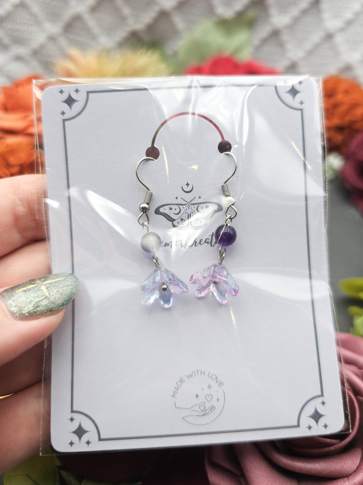 Ohrringe Floral Blau-Lila | Amethyst | Edelstahl