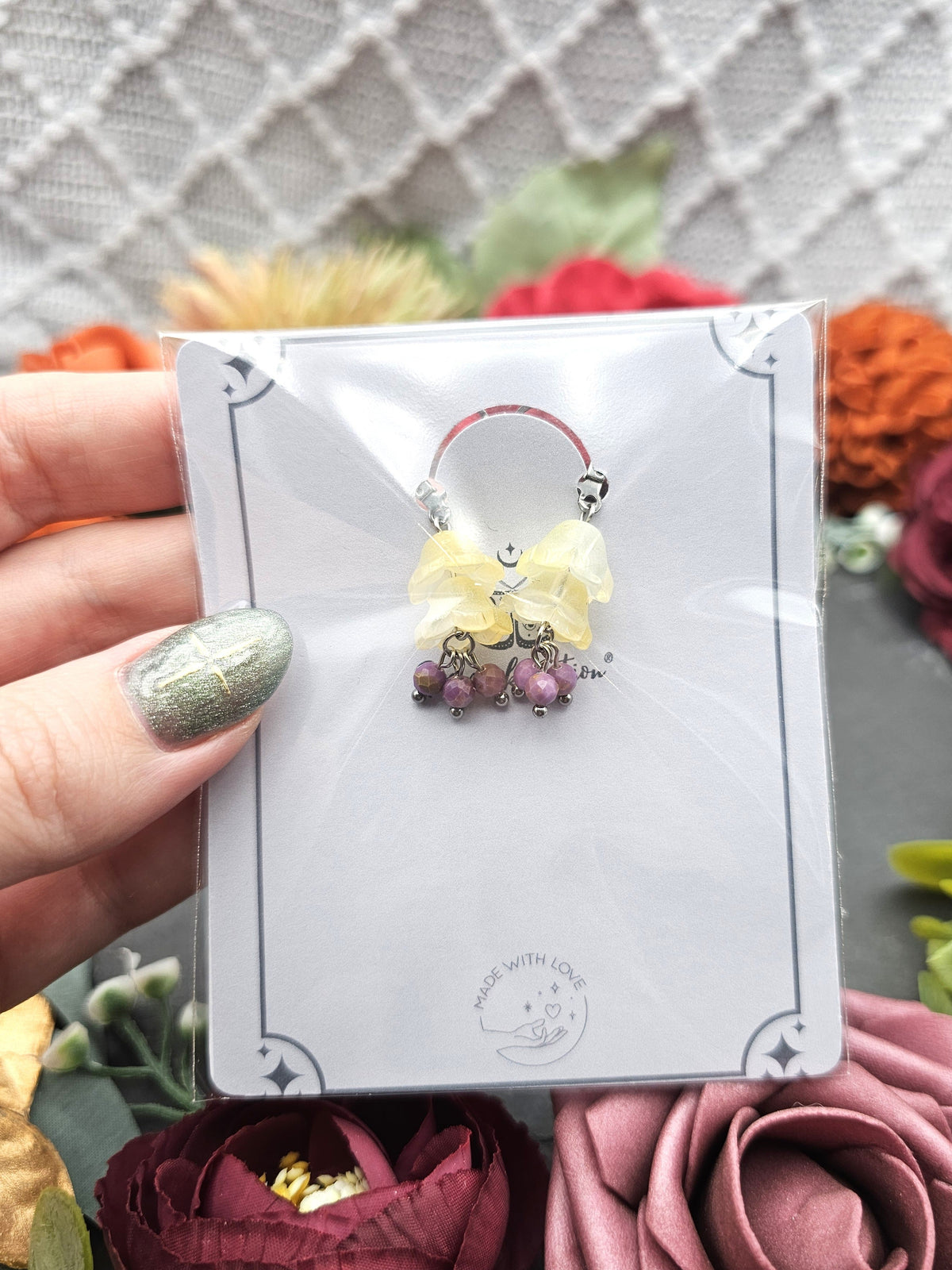 Ohrringe Floral Gelb | Lepidolith | Edelstahl