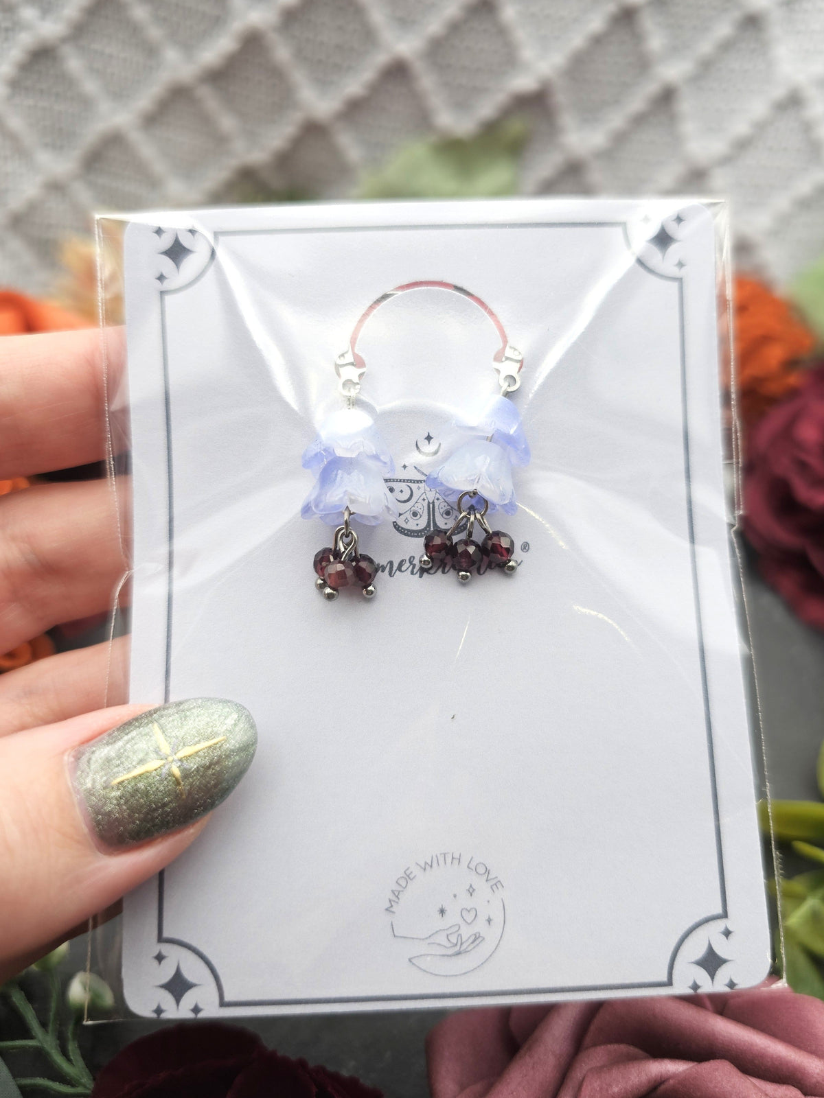 Ohrringe Floral Blau | Granat | Edelstahl