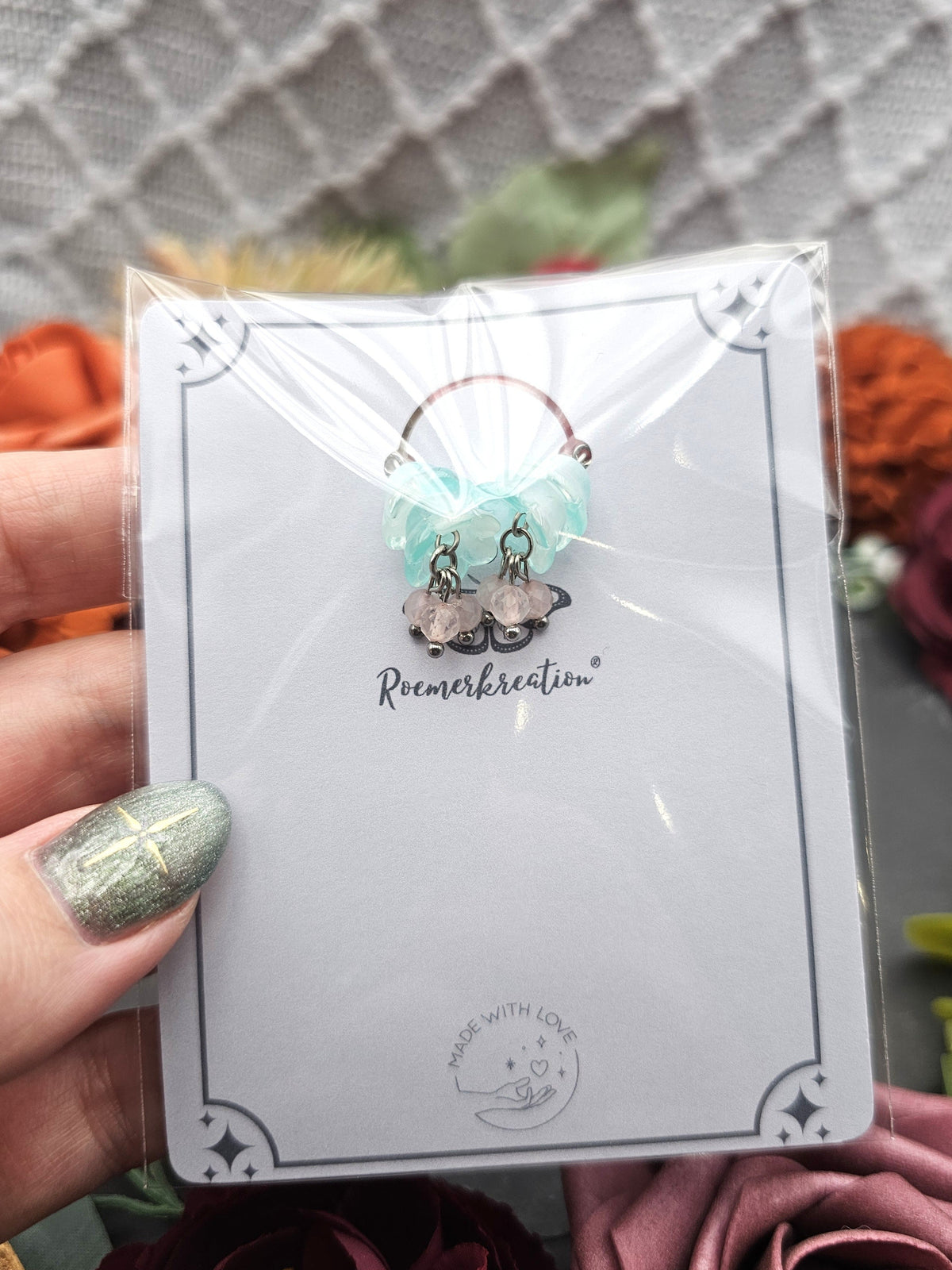 Ohrringe Floral Mint | Rosaquarz | Edelstahl