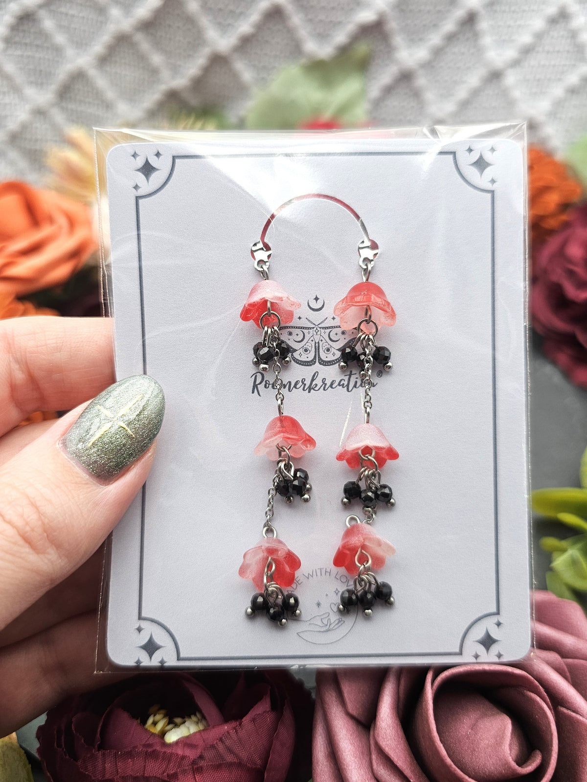 Ohrringe Floral Rot Lang | Spinell | Edelstahl