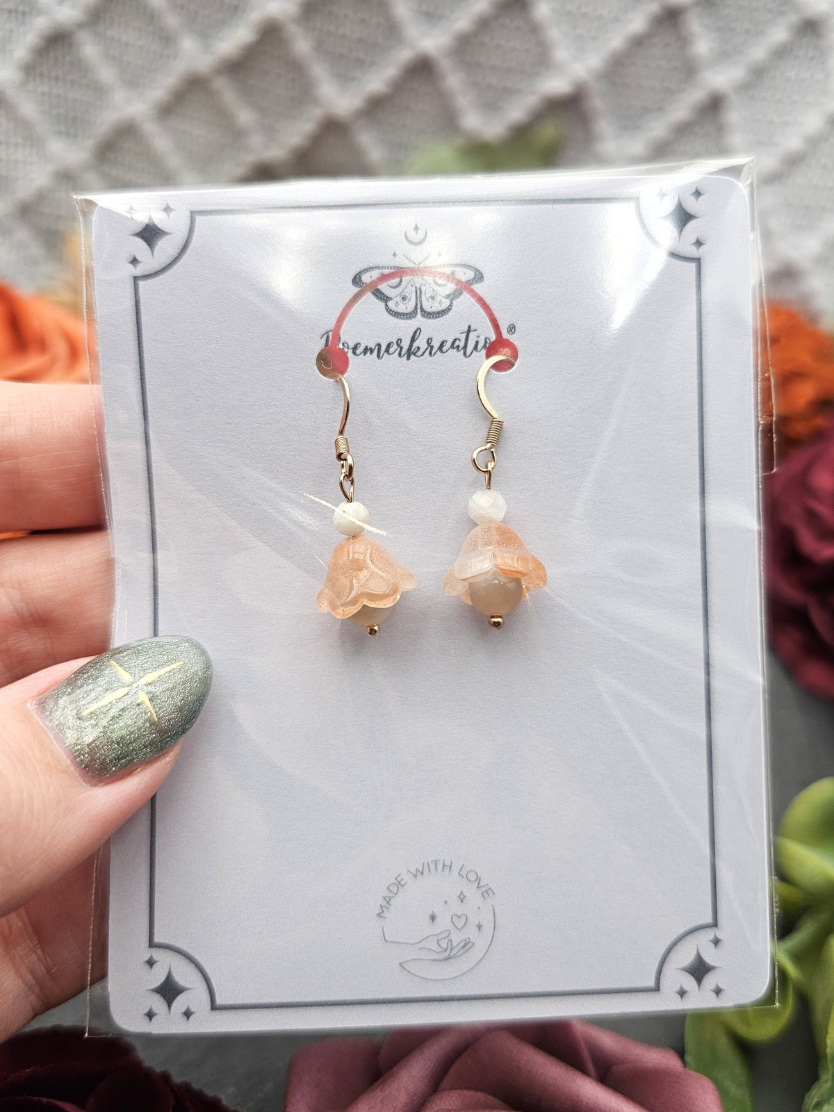 Ohrringe Floral Orange | Mondstein | Edelstahl rosevergoldet