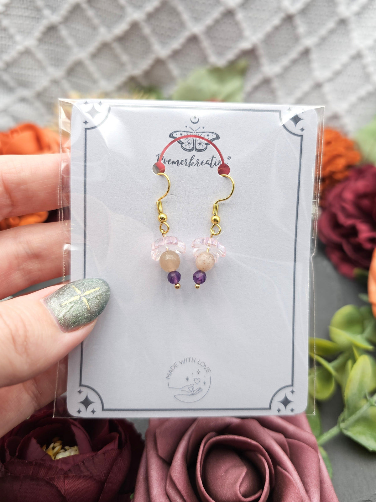 Ohrringe Sakura | Mondstein & Amethyst | Edelstahl vergoldet