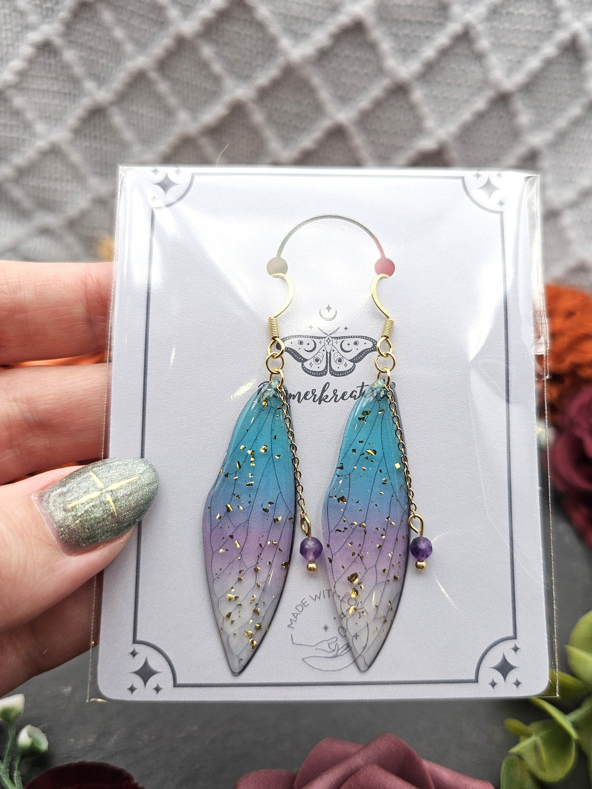 Ohrringe Flügel Blau-Lila | Amethyst | Edelstahl vergoldet
